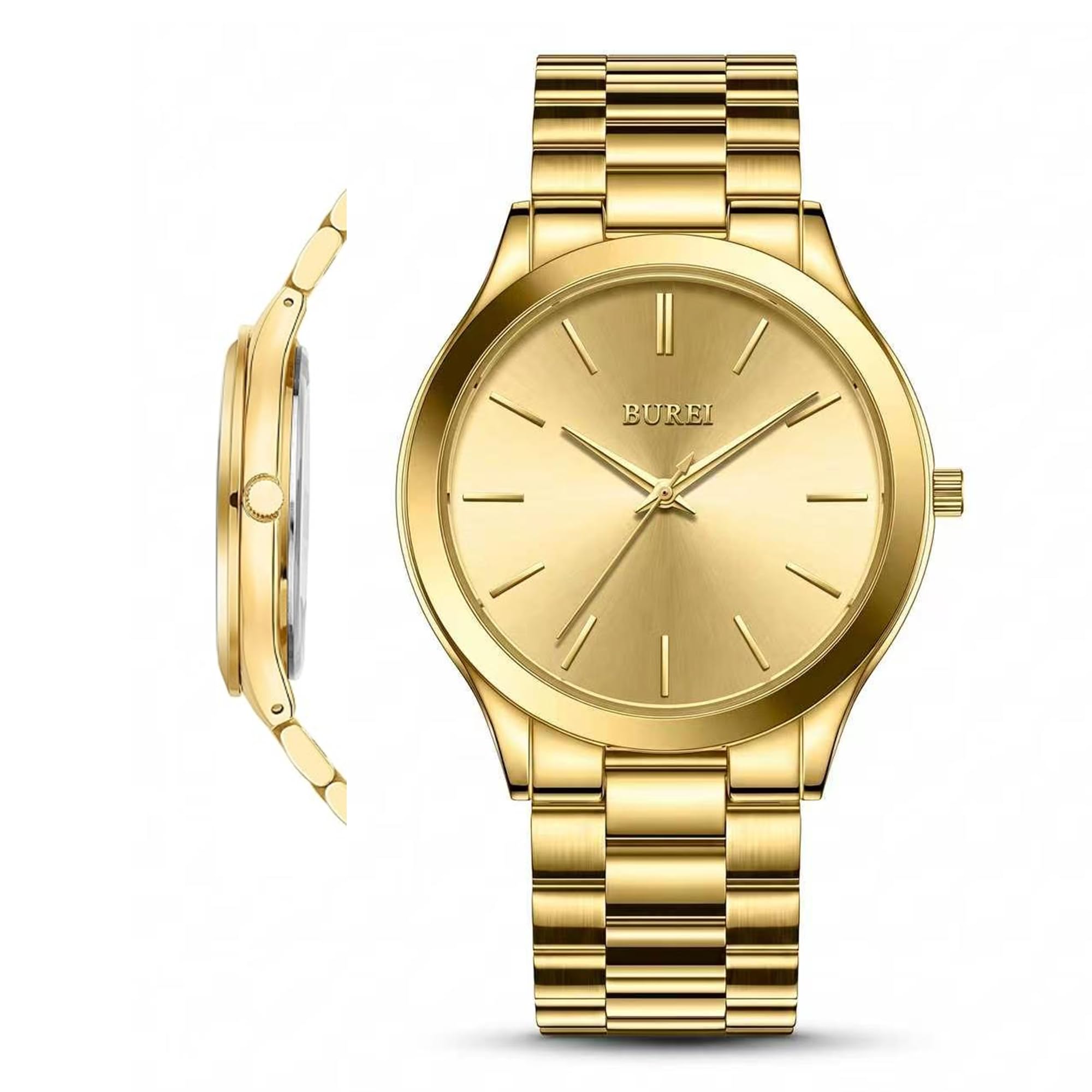 BUREI Herren Uhren 44mm Armbanduhr Herren mit Japanischem Quarzwerk – Minimalistische große Kleideruhr aus Edelstahl | schweres Design | Geschenk für Männer