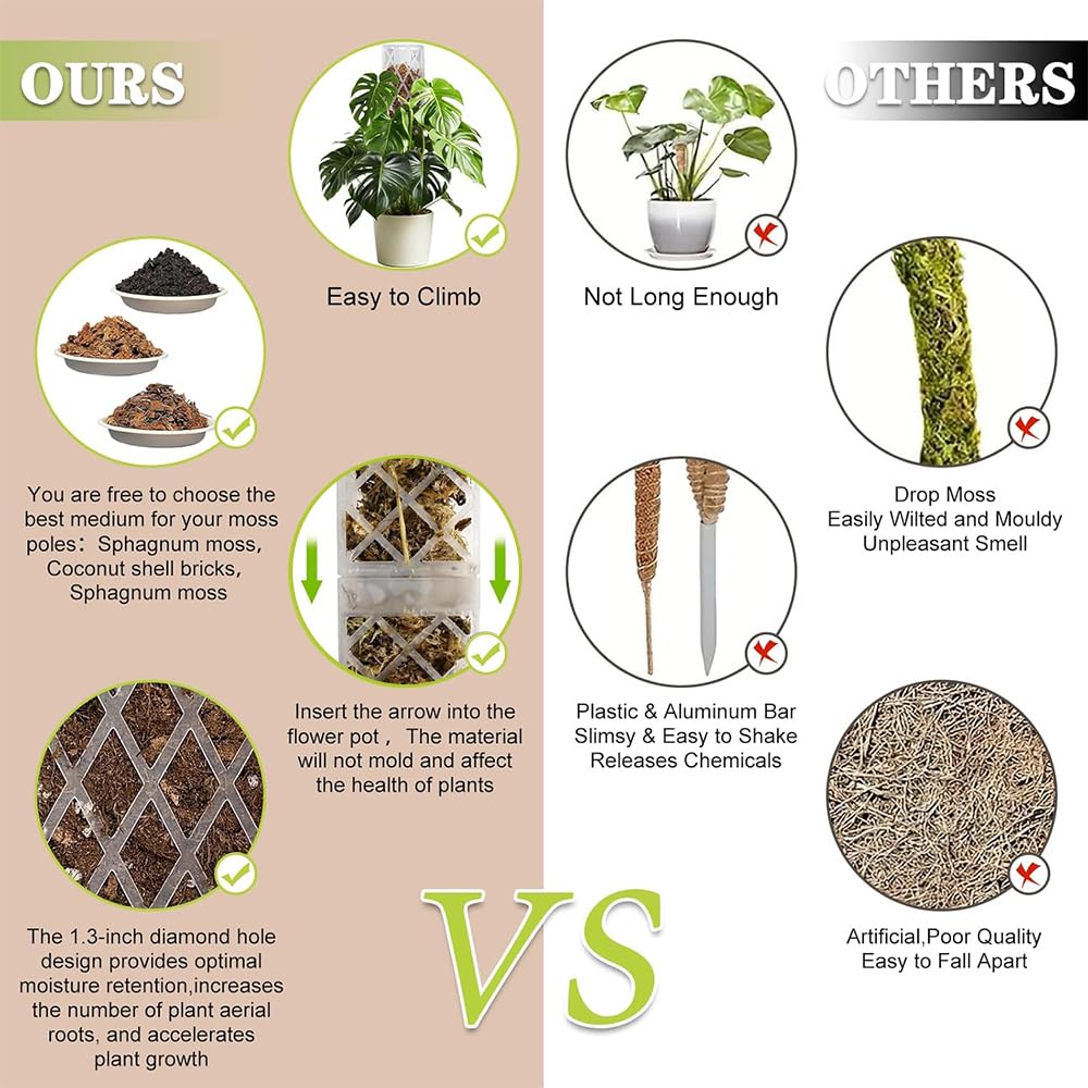 Moss Pole,6 Piezas Tutores para Plantas Trepadoras,Tutor Monstera,6 Tutor Musgo Plastique, 4 Alfileres, 4 Botellas de Goteo, 4 Diafragmas de Reproducción, 100 Bridas,para Hiedra, Monstera, Pothos