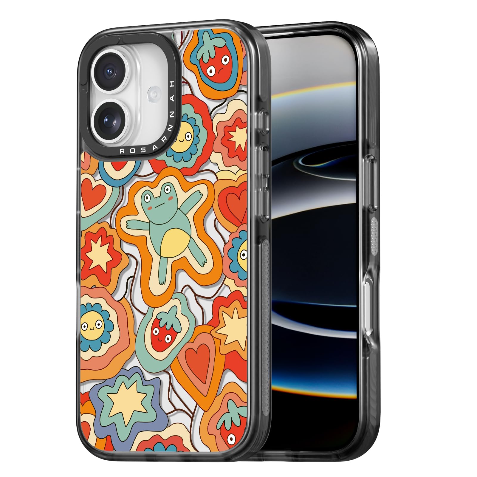 Rosarnnah 17BS - Funda compatible con iPhone – Funda duradera a prueba de golpes de impacto de caída de 6.5 pies – Diseño divertido de ensueño de rana negra para iPhone (6.1 pulgadas)