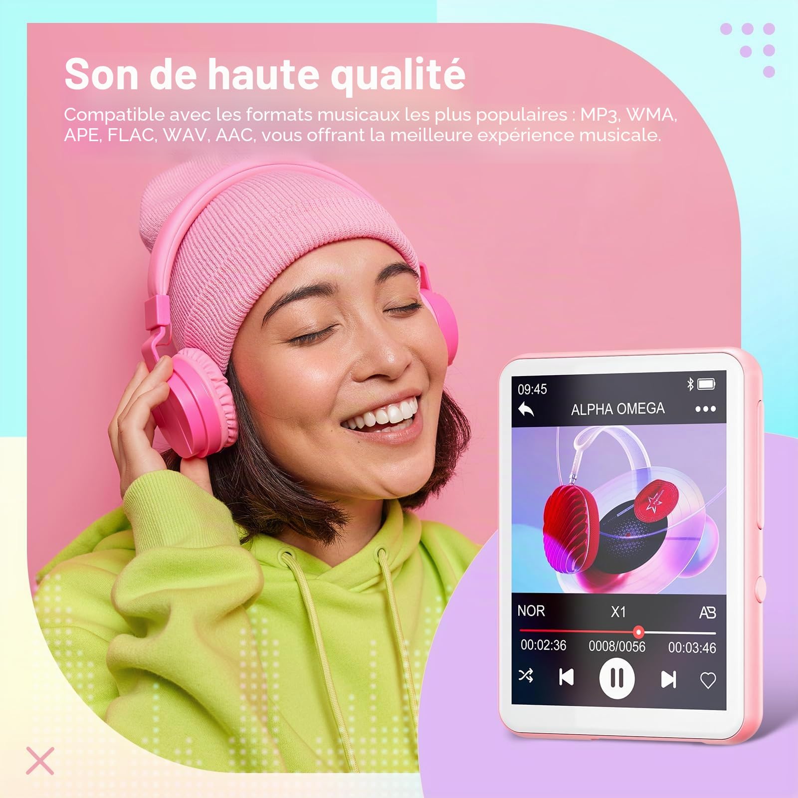 128Go Lecteur MP3 Bluetooth 5.4, Oilsky 2,4'' écran Tactile MP3, Lecteur Musique Portable avec Haut-Parleur et Radio FM, Lecteur MP3 pour Enfants Sportifs (Rose)