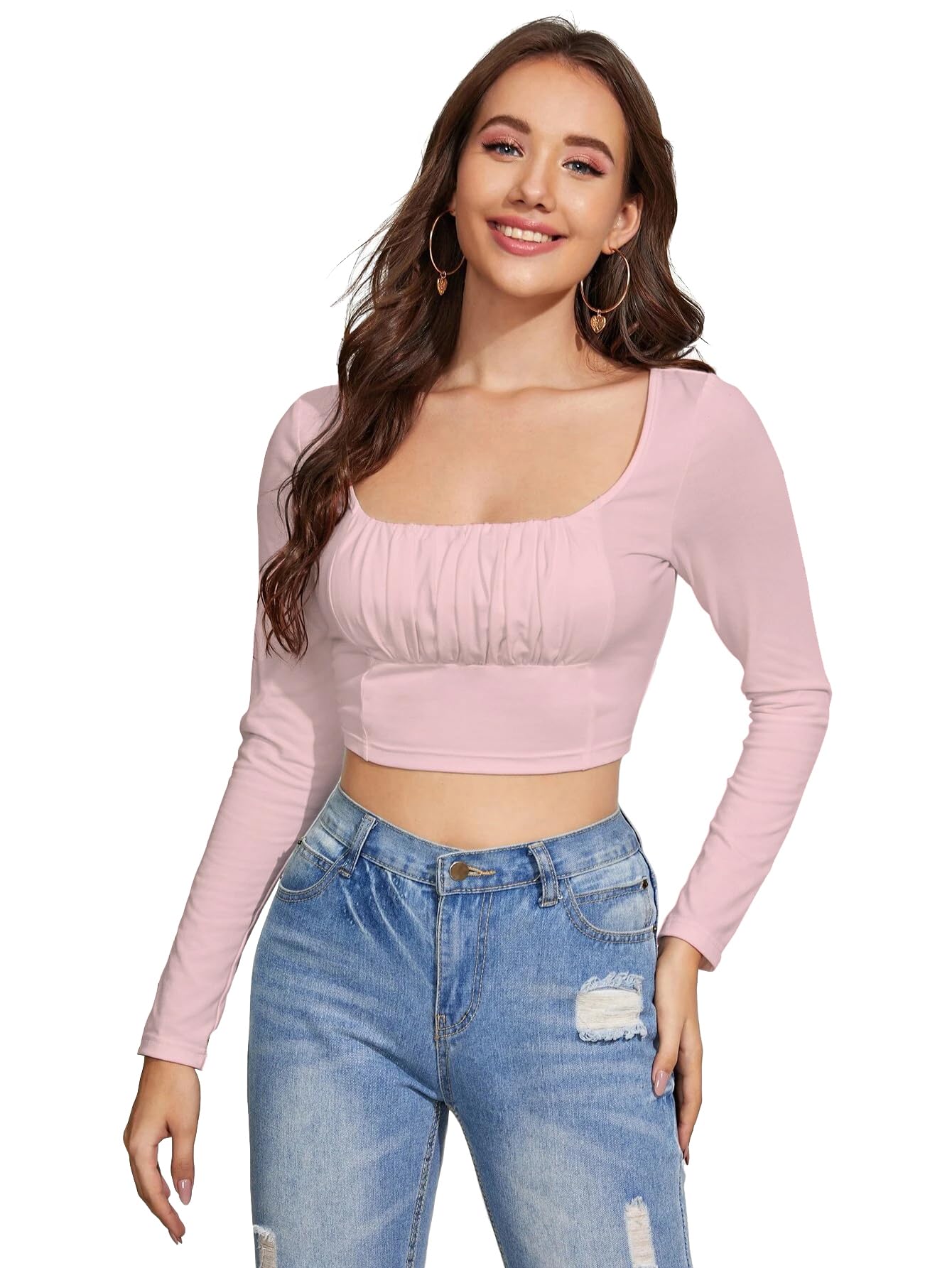 avanova Maroon Women's Ruched Bust Solid Crop Top (17 Maroon L)-picture-21