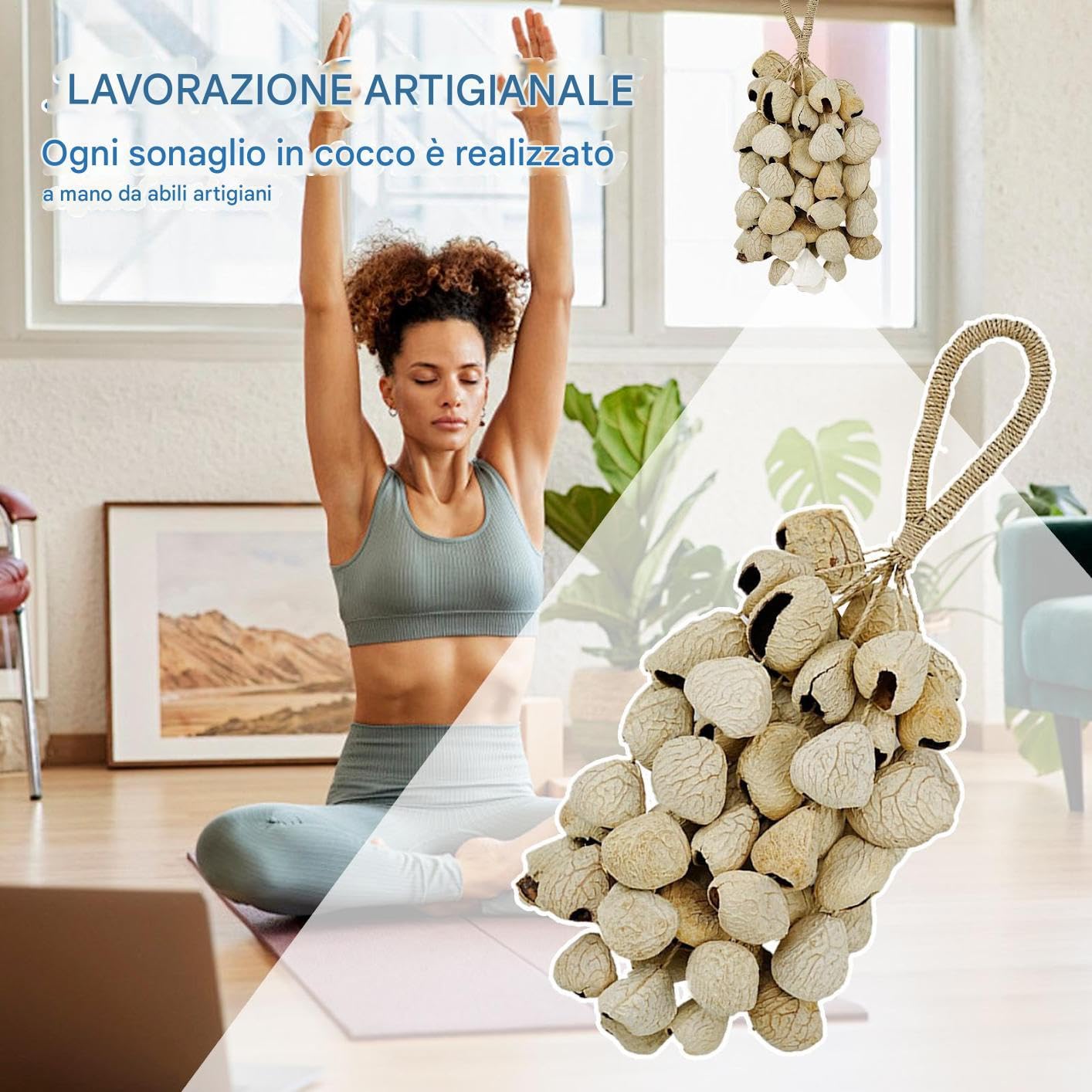 Sonagli In Cocco Fatte A Mano - Strumenti Meditativi Per Adulti & Attrezzi Per Dallo Stress | Scuotitori Percussivi Naturali Stile Africano | Accompanimento Yoga Di Guarigione Sonora
