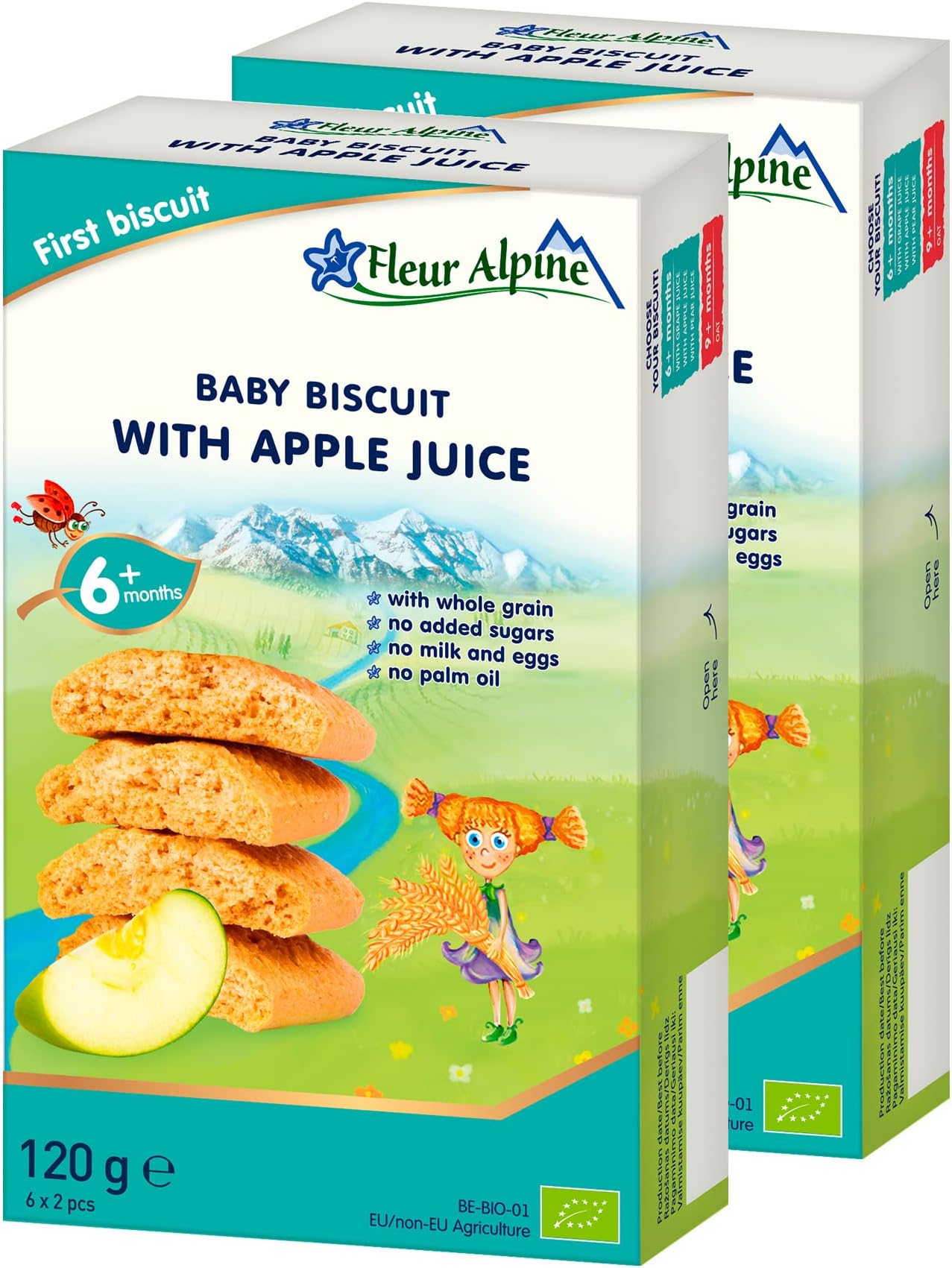 Baby Biscuits With Apple Juice - 12x2 Yummy Organic Baby Snacks for Delicious Smooth Breakfast Porridge Or Daytime Snack | Easy Whole Grain Snack Biscuits with No Added Sugar | 6 Mths