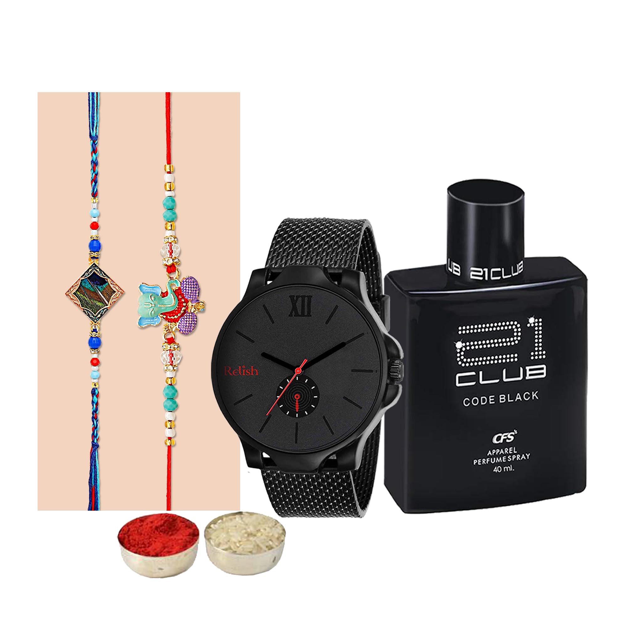 Relish Rakhi Gift Combo for Brother - Watch, Perfume, 2 Designer Rakhi and Roli Chawal Pack Gift for Brother| Rakhi for Brother Gift (B0C5DPQKJT) Amazon Price History, Amazon Price Tracker
