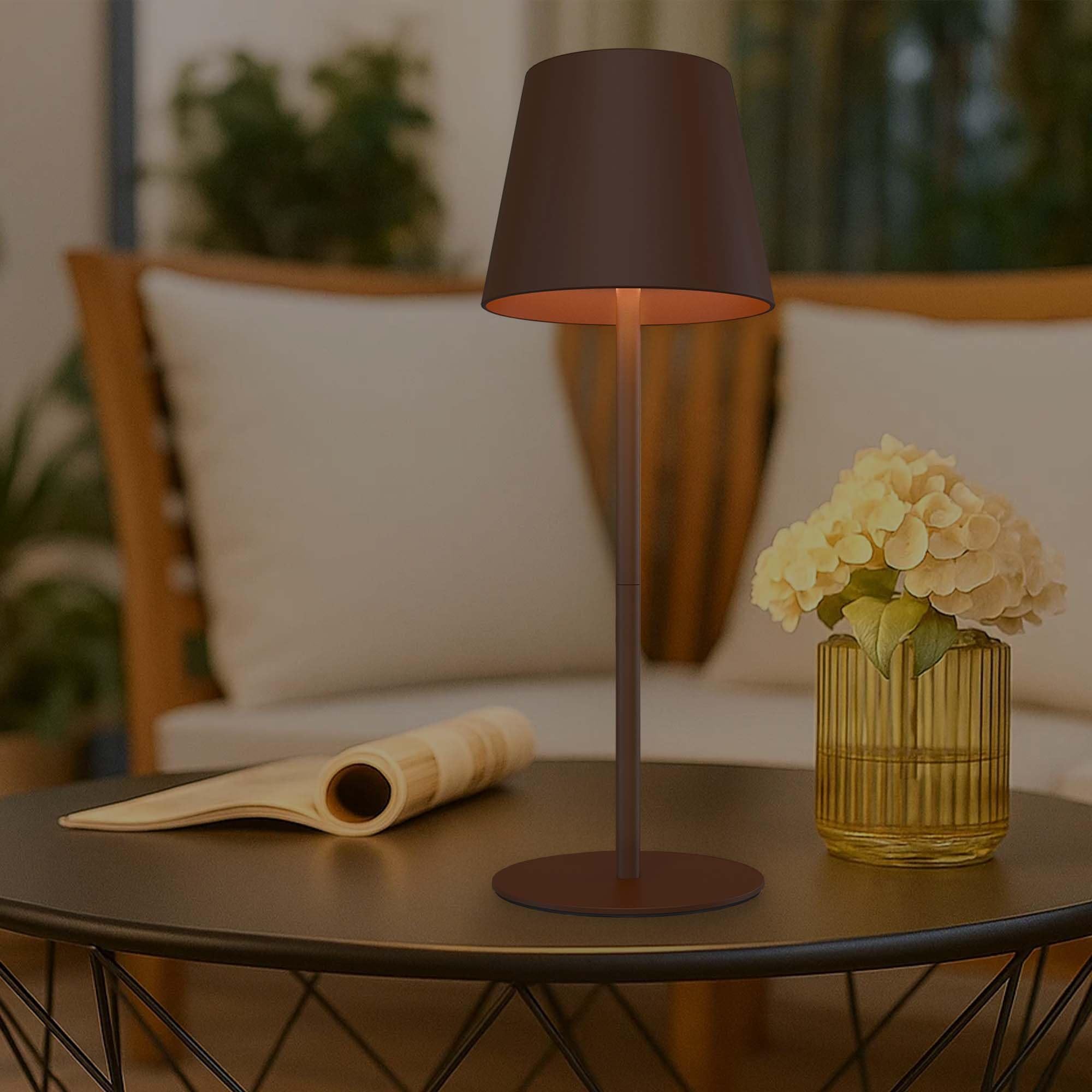 Ledvion - Lampe de Table LED Rechargeable, Marron, Variable 2700K-5000K, 200 Lm, IP54 Résistante aux Éclaboussures, Batterie 4400mAh, Commande Tactile, Réglable, USB-C, Intérieure & Extérieure, Nyra