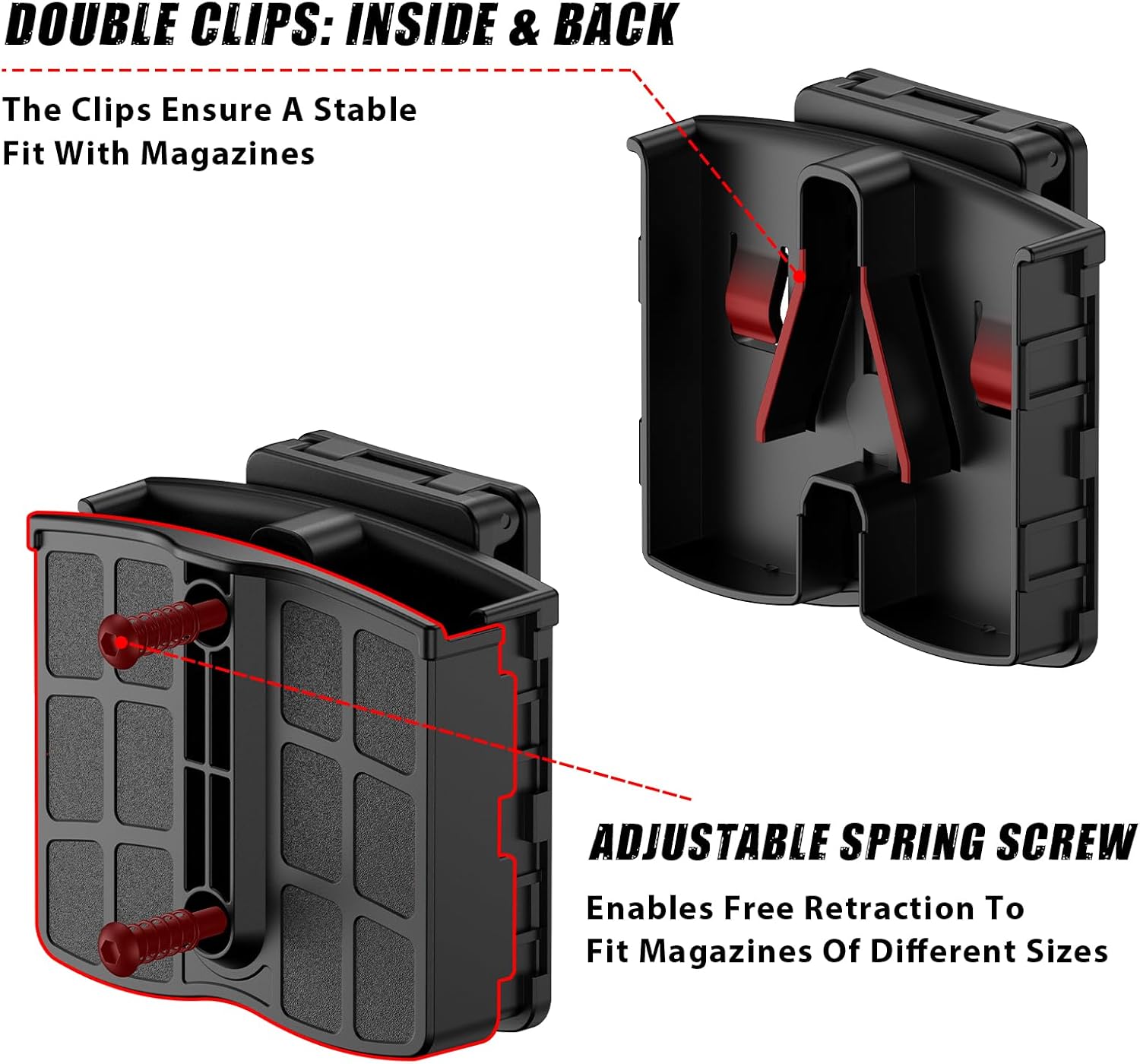 Universal Single & Double Stack Magazine Pouch - Adjustable Retention for 9MM/.40/.45 Mags | Fits Glock, Sig Sauer, S&W, Beretta, Browning, Taurus, H&K, Springfield, Ruger