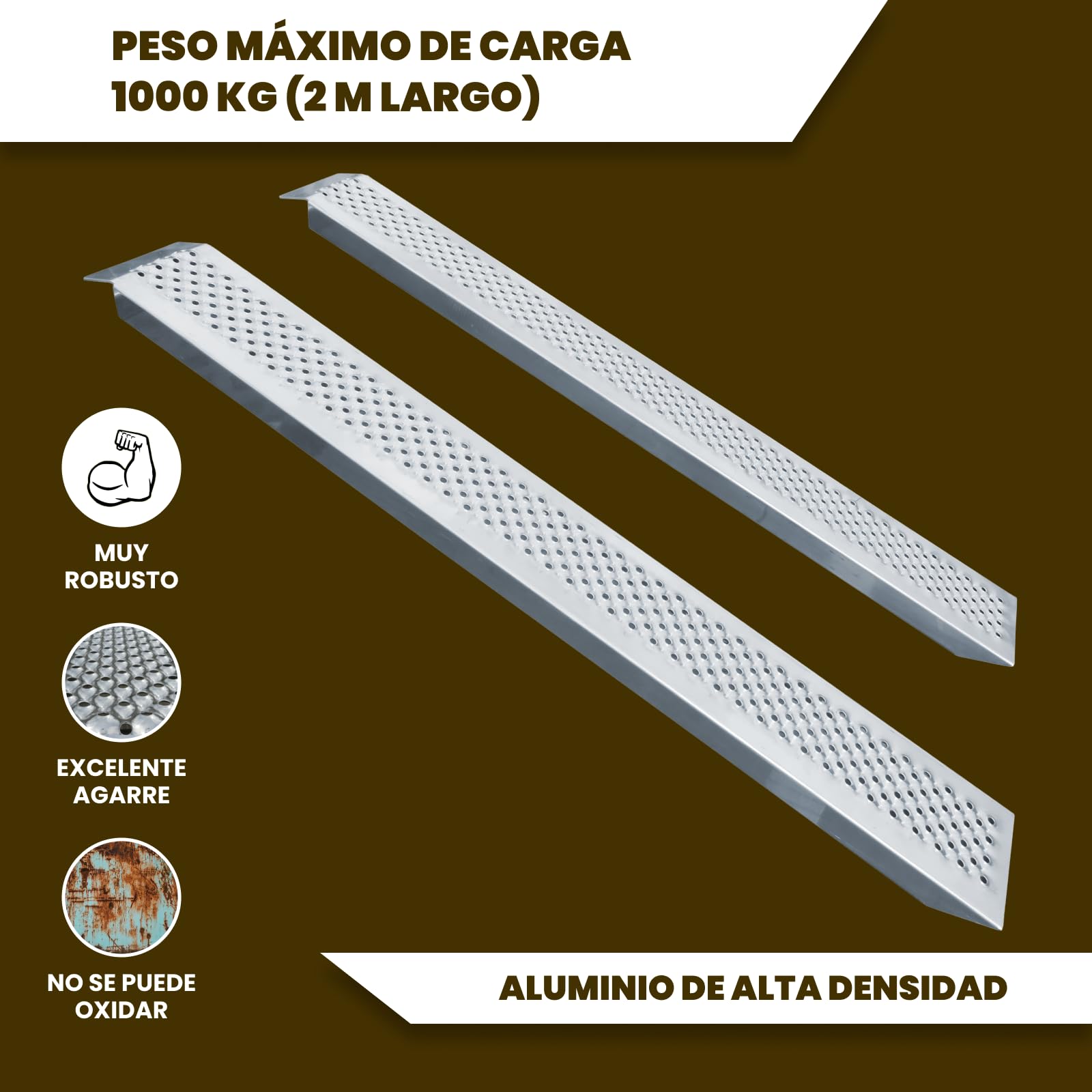 Rampa WORHAN de Carga 200cm Resistente Tractor Motocicleta Remolque Aluminio hasta 1000kg LR7H