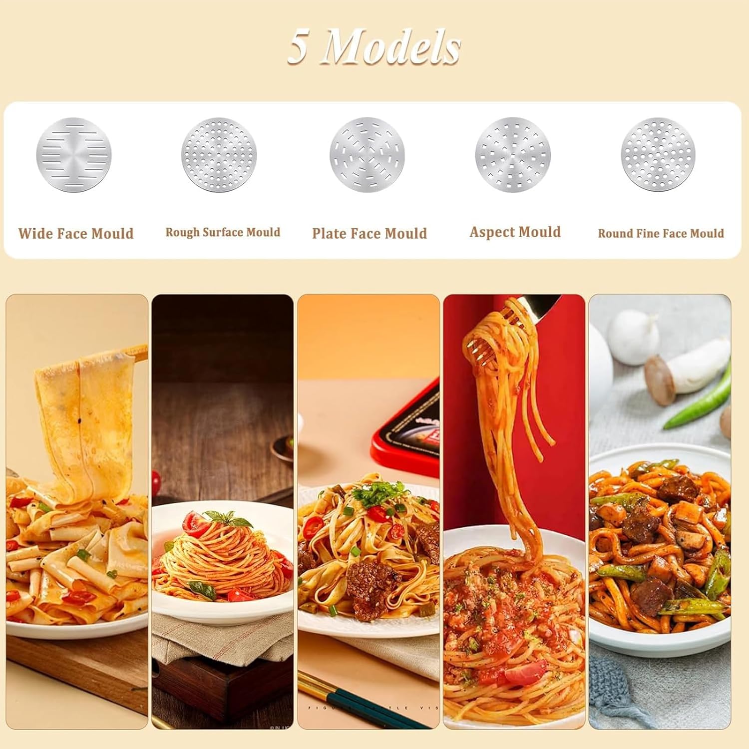 Handhelds Electric Pasta Maker, 40w Hand Held Pasta Machines, Portable Automatic Pastas Maker, with 5 Different Moulds, for Kitchen Restaurant