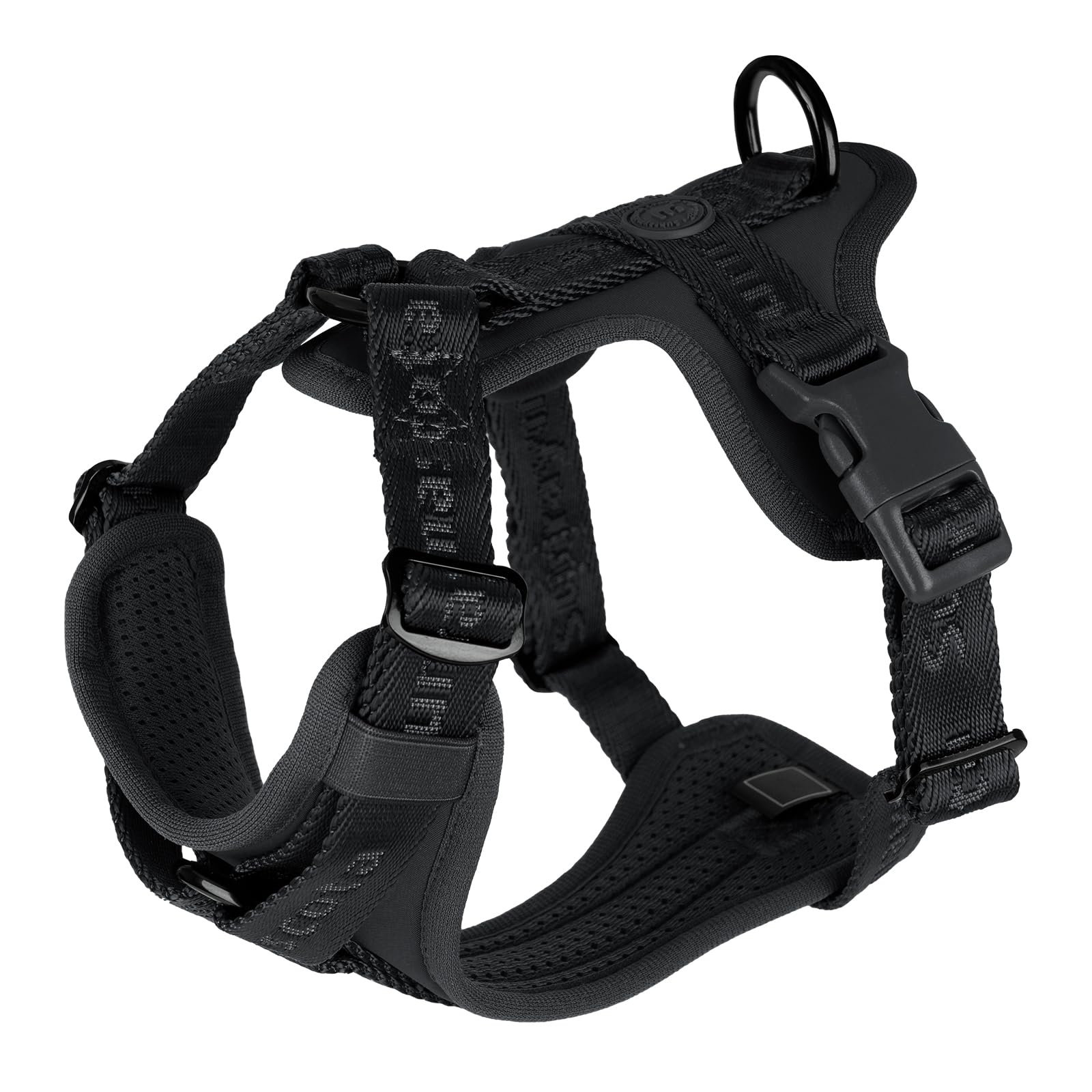 Sunraymascota Hundegeschirr mit weicher Lycra-Polsterung, atmungsaktiver Komfortweste aus Mesh, Verstellbarer Größe für kleine, mittlere und große Rassen, mit Zwei Schnallen(Schwarz,L)