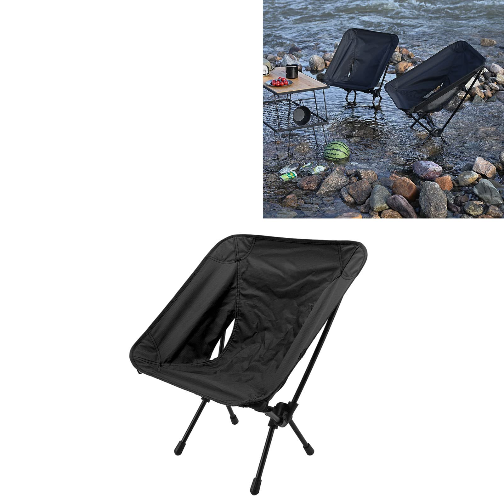 Krzesło Kempingowe Składane, Lekkie Krzesło Turystyczne z Ramą ze Stopu Aluminium, Przenośne Krzesełko Dziecięce Turystyczne, dla Dzieci na Camping Wędkarski Plażę (Black)