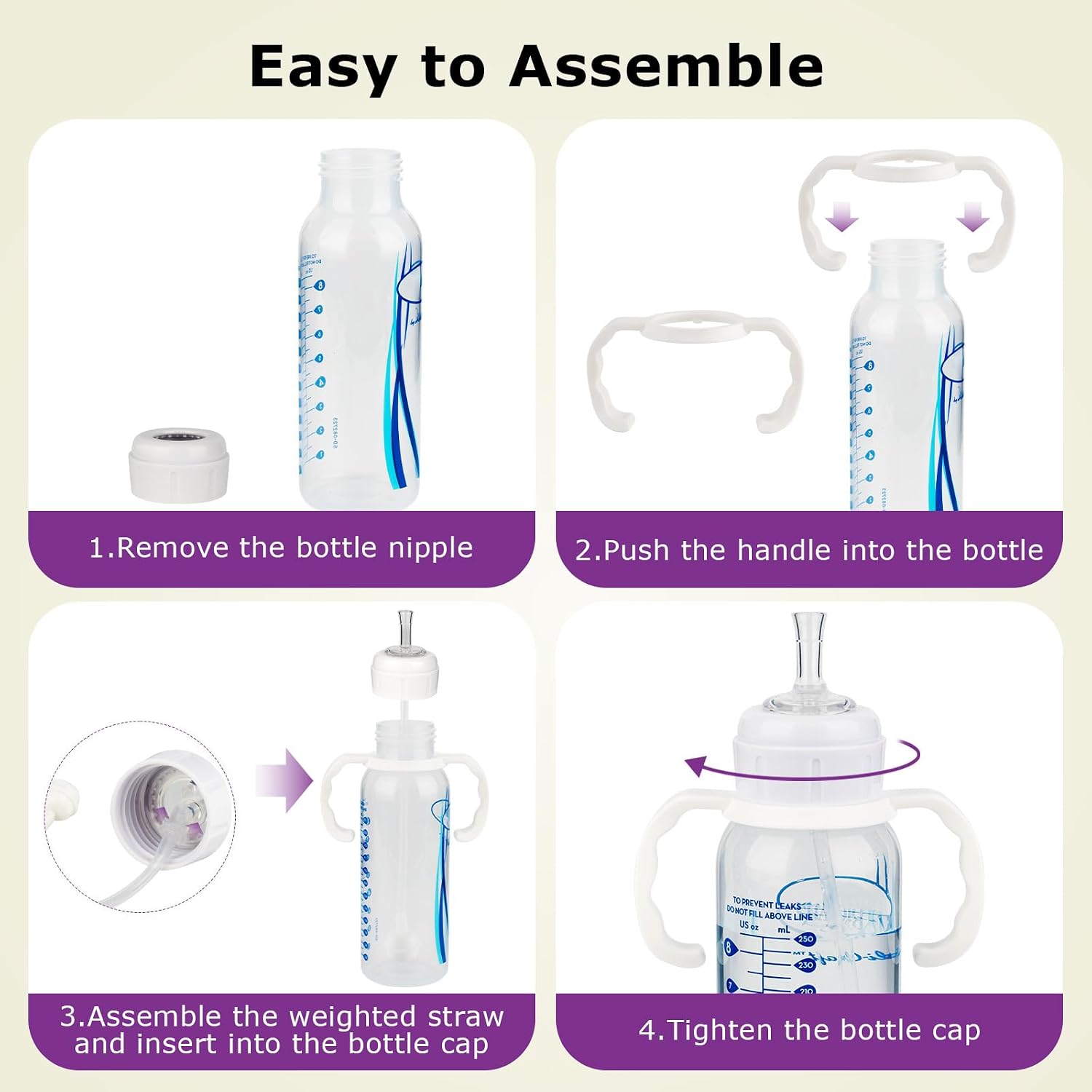 6Pack Straw Cup Conversion Kit for Dr Browns Narrow and Narrow Glass Baby Bottles, Weighted Straw Replacement Kit with Soft Straw Top and Handle,6m+