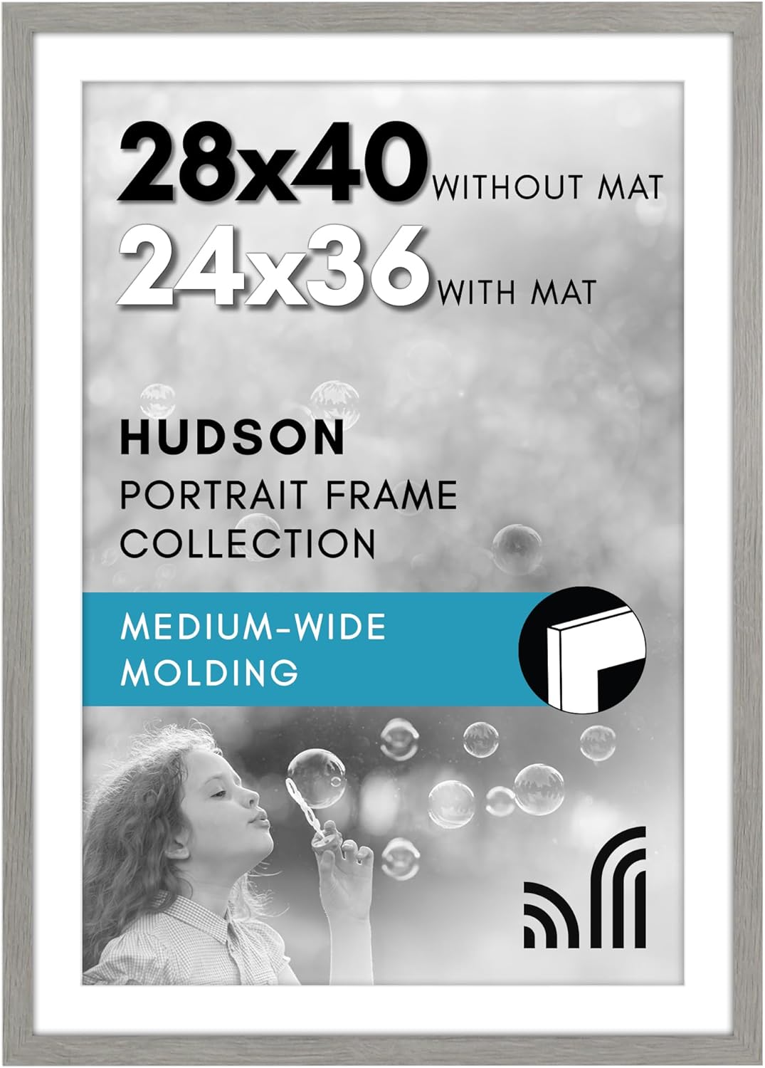 Americanflat 28x40 Poster Frame with Polished Plexiglass - Use as 24x36 Frame with Mat or 28x40 Frame Without Mat - Hudson Collection - Wide Picture Frame for Wall display - Grey Wood Grey Wood 28x40