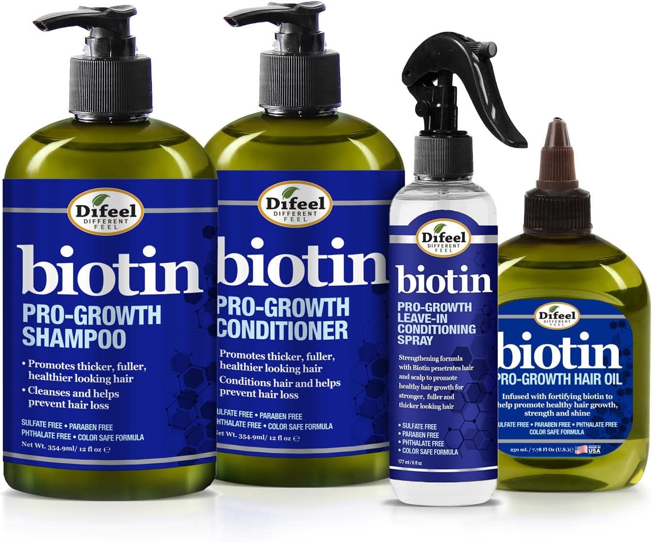 Difeel Biotin Regimen for Hair Growth - 4-Step Shampoo, Condition and Treatment System (4-PC SET)