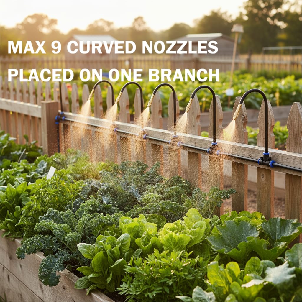 Automatic Garden Irrigation System 100ft, Upgraded Drip & Spray Watering Kit with 18 Adjustable Copper Nozzles for Raised Beds, Outdoor Garden, Lawn, Potted Plants & Greenhouse (100ft)