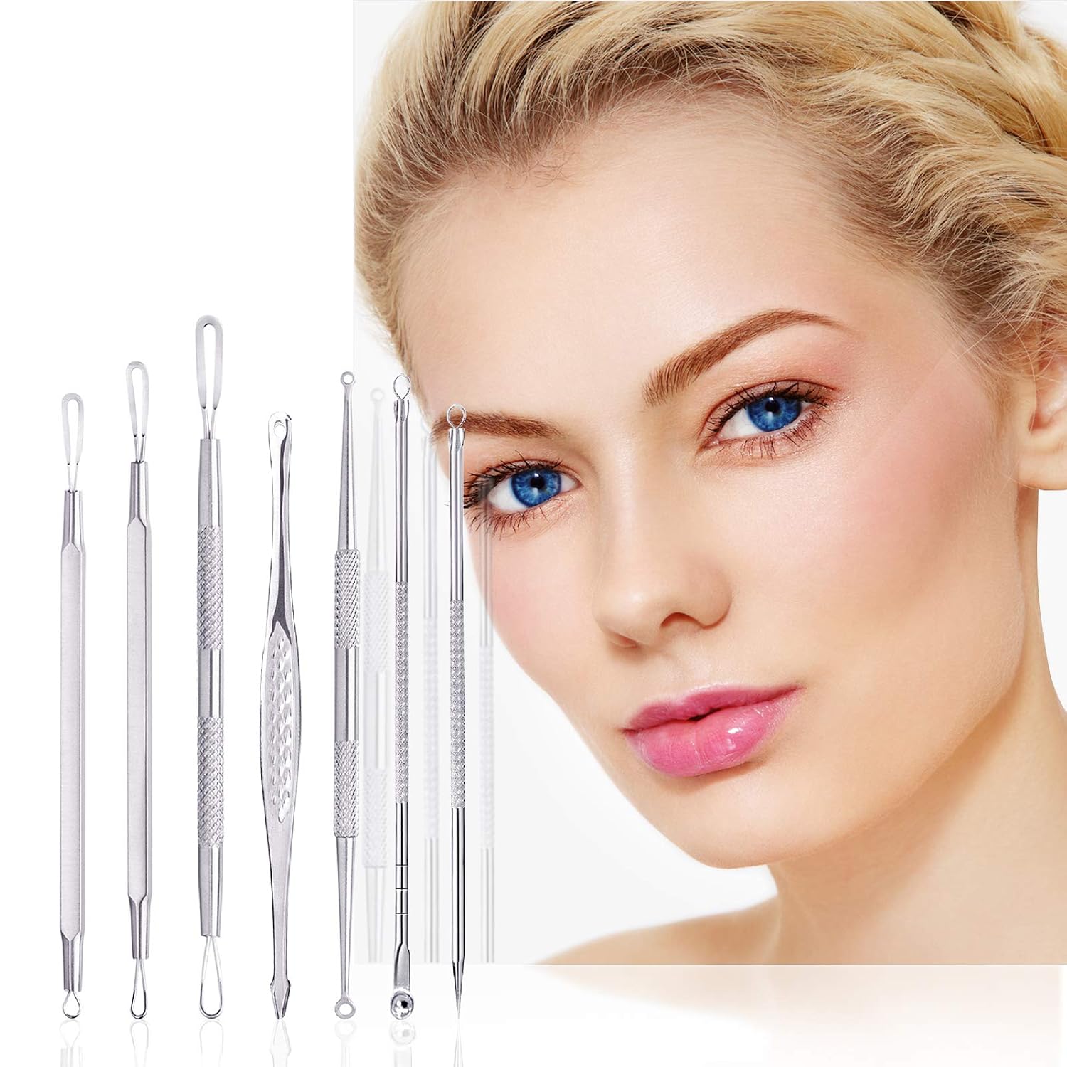 EmaxDesign 7 Pieces Blackhead Remover Pimple Comedone Extractor Tool Best Acne Removal Kit - Treatment for Blemish, Whitehead Popping, Zit Removing for Risk Free Nose Face Skin with Leather Case
