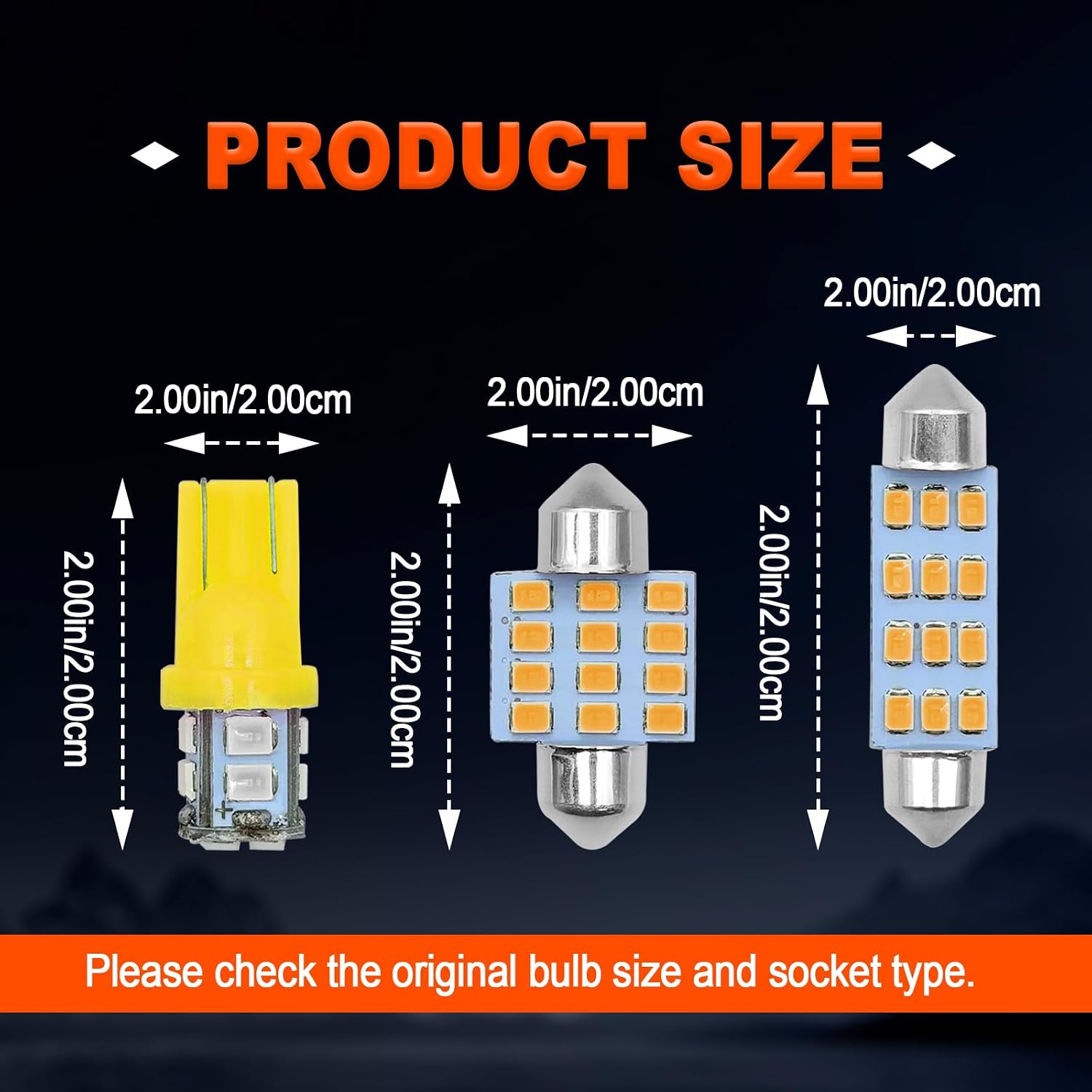 24 PCS Interior Led Dome Lights for Cars-194 T10 DE3175 578 31mm 42mm Bulbs Interior Replacement Lights, for Car Map License Plate Door Side Marker Cornering Trunk Light (Yellow) image 2