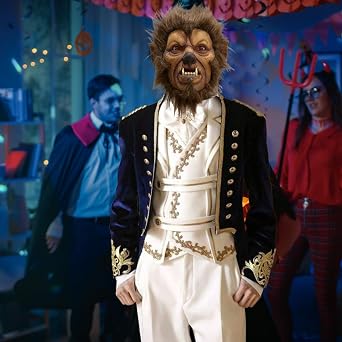 Halloween Werewolf Full Head Mask with Hair - Breathable Latex Horror Costume for Party Carnival