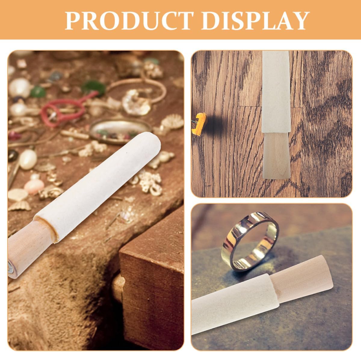 UTHCLO Wooden Handle Inner Ring Polishing Stick Jewelry Buffing Tool for Gold Silver Copper Rings Jewelry Making Craft Supplies