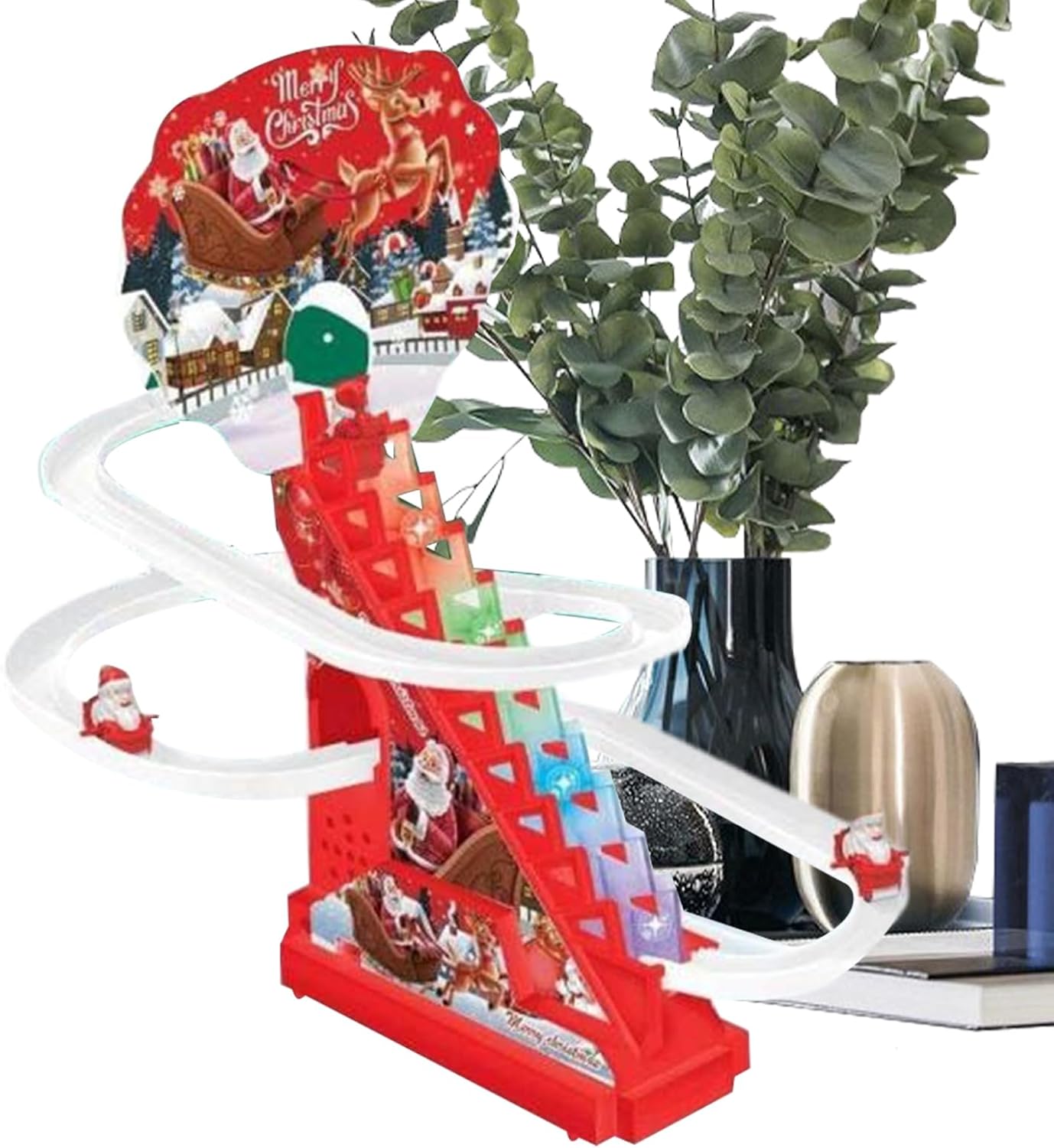 Genérico Electric Climber Santa Claus | Holiday Stair Racing Toy | Climber Santa Toy with LED Light and Music | for Boys and Girls and Friends at Holiday Season