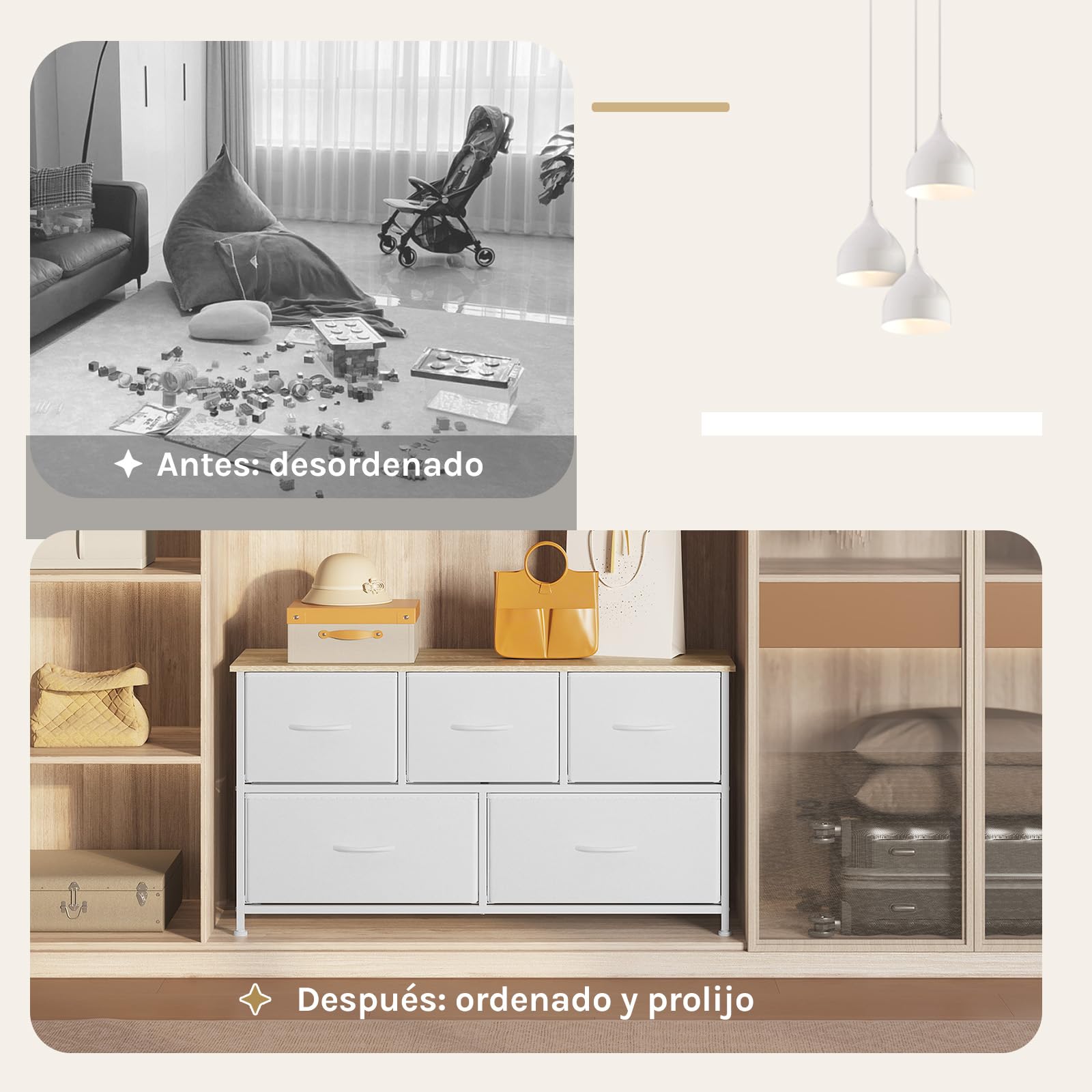 WOLTU Comoda para Dormitorio, Cajonera Almacenaje, Cómodas 5 Cajones de Metal y Madera, Cajoneras Dormitorio y Habitacion, Mueble Almacenaje, Armario Organizador, Blanco, SSK005ws