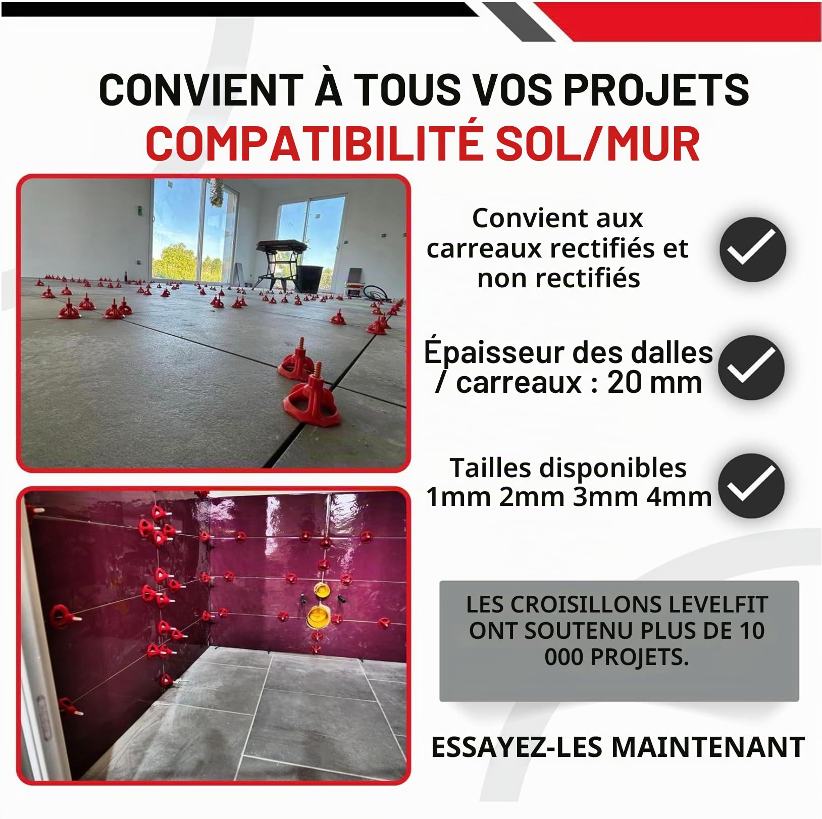 Croisillons carrelage autonivelant 1mm I SHAFFER PRO I Comptatible 20mm