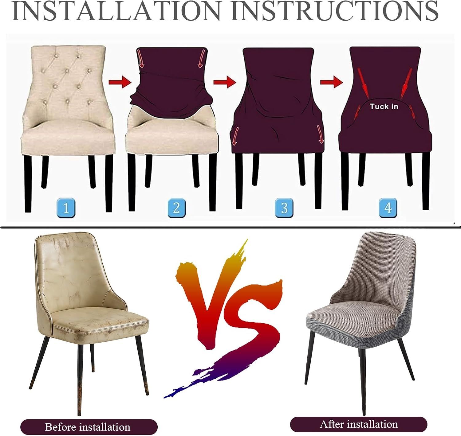 Wingback Side Chair Cover Sloping Arm Chair Covers Wingback Dining Chair Covers with Arms Jacquard Two-Tone Stretch Slipcovers for Curved Back Accent Chairs Furniture Protector(Taupe,4pcs)