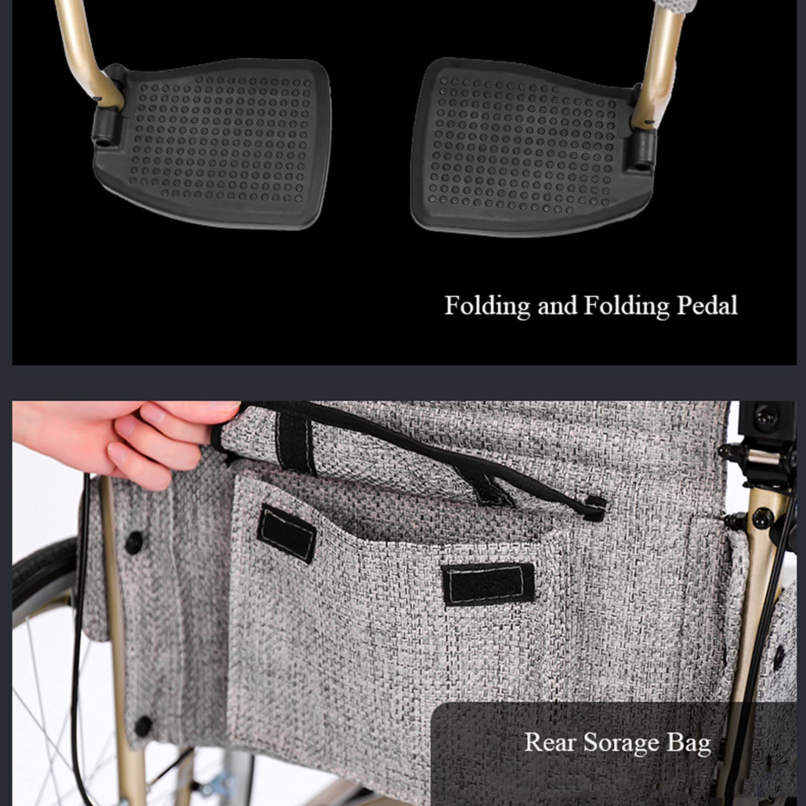 Silla de Ruedas Manual Ligera Portátil Propulsada Transit Travel Frenos de Mano Ruedas Antipinchazos/Color1