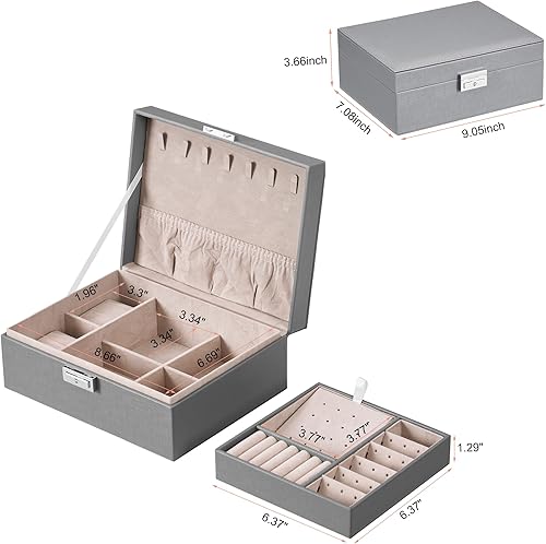 Miniatura 7 de BEWISHOME Joyero caja organizadora de joyas para mujeres y niñas cajas de joyería de 2 capas con 2 cajas de reloj bandeja extraíble estuche de