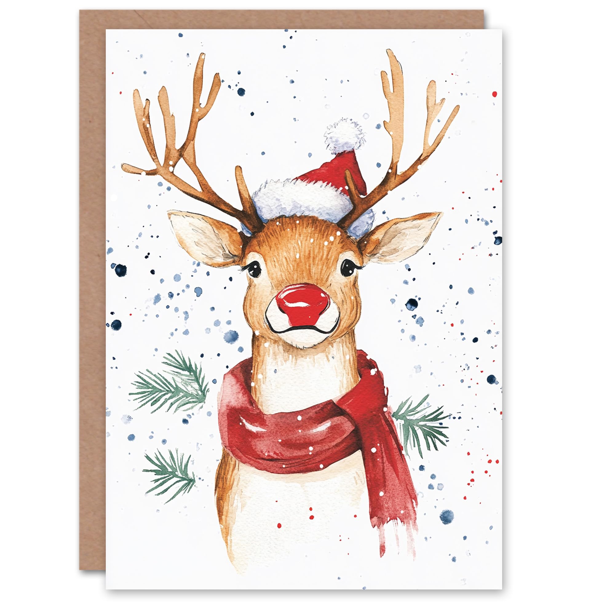 Artery8 Santa Hat Rudolph Red Nosed Reindeer For Child Kids Xmas Festive Christmas Card