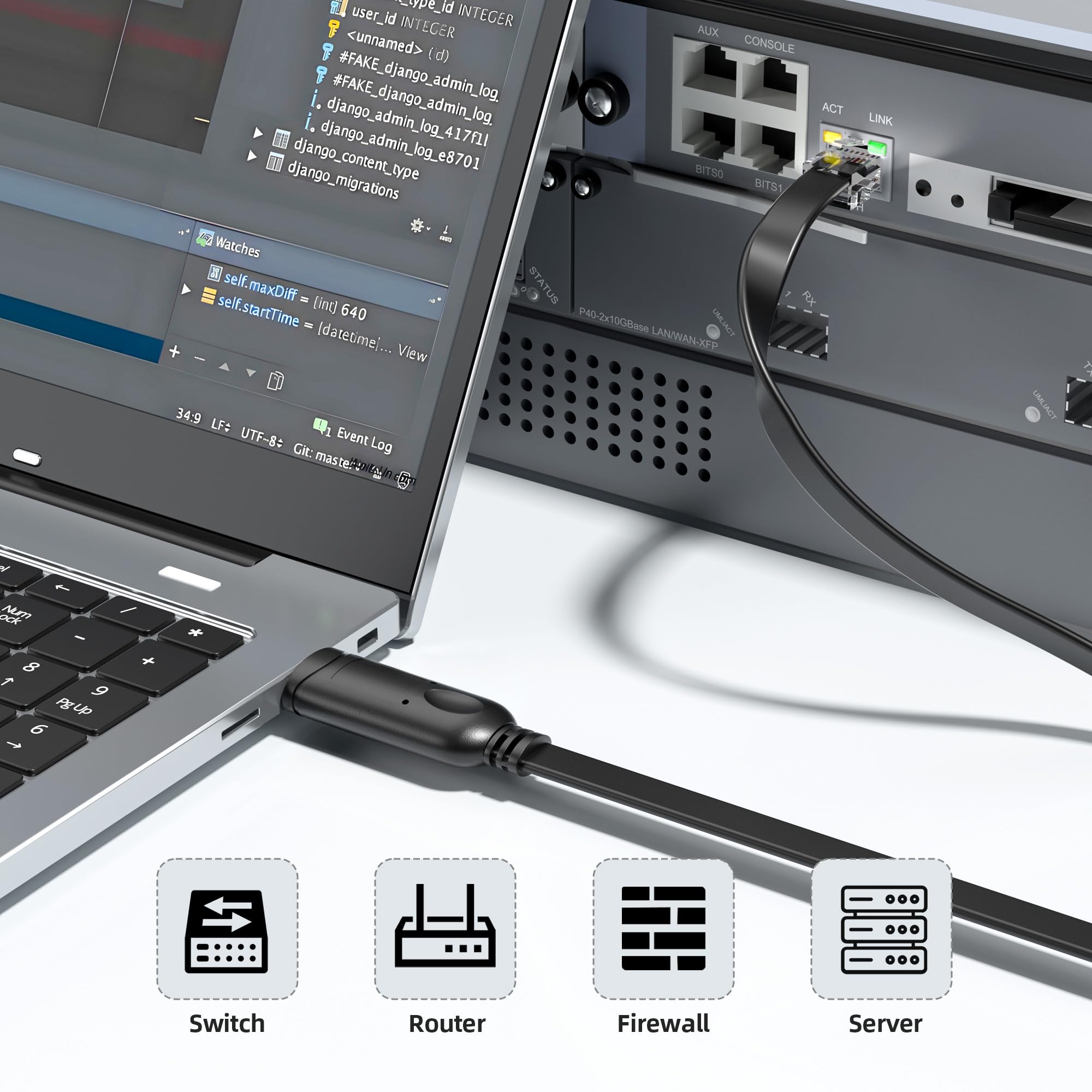 DriverGenius NetConsole | Cable de Consola USB a RJ45, Adaptador Rollover para Gestión de Red y Solución de Problemas, Compatible con Windows/macOS/Linux 【U2RJ45-RA, 4 Unidad/Paquete】