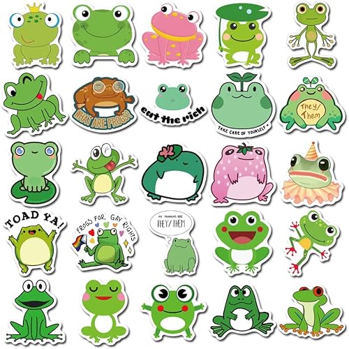 Miniatura 6 de Calcomanías de rana paquete de 50 calcomanías de rana divertidas calcomanías de vinilo estético impermeable para botellas de agua laptop guitarra