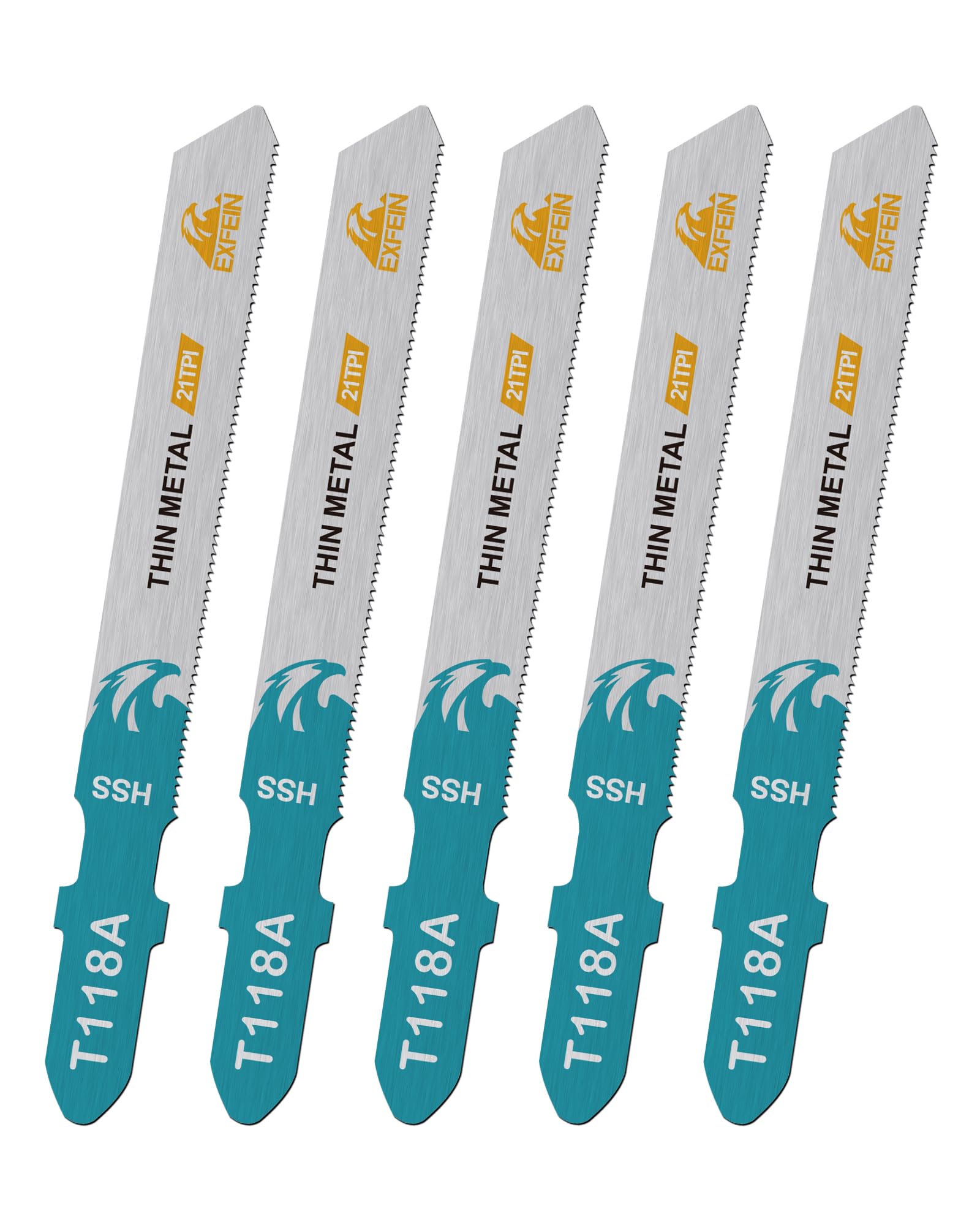 EXFEIN 5-piece Jigsaw Blades Set - HSS Jig Saw Blades for Metal Steel Sheets(T118A)