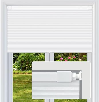 No Drill Cellular Shades Light Filtering Honeycomb Blinds 34" Wx48 H White | No Tool No Drill Design for Super Easy Installation,Cordless Design for Kids & Pets Safety,Aluminum Top Rail & Bottom Rod