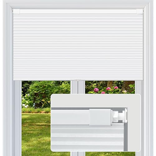 Cordless Cellular Shades, No Drill No Tools Light Filtering Honeycomb Shades, Pleated Blinds for Windows, Easy to Install, White 35" W x 48" H