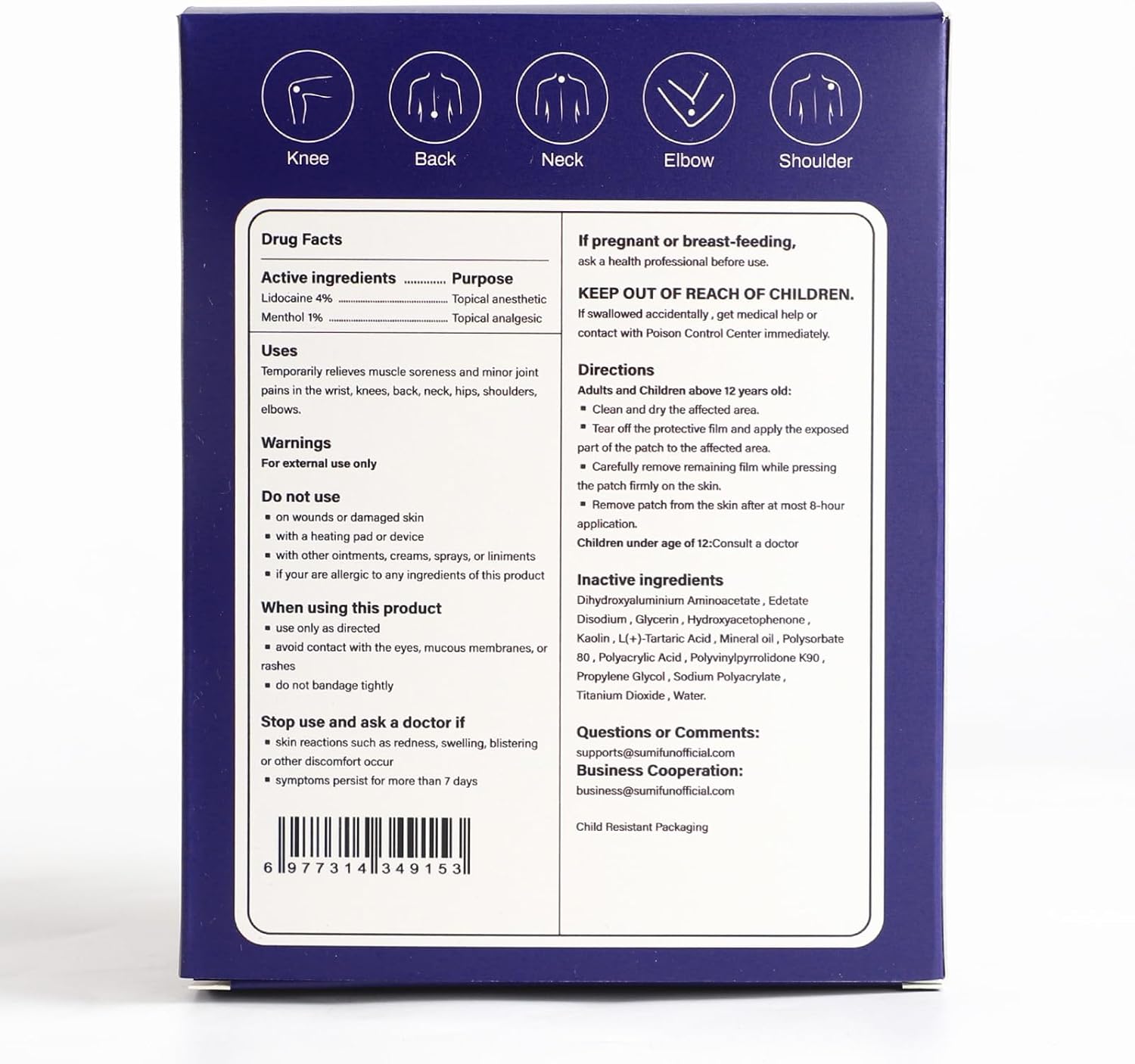 Sumifun Lidocaine Pain Relief Patches - Fast, Targeted Therapy Simple Backache, Soreness, Sprain, Joint Pain with Maximum Strength 4% Lidocaine and 1% Menthol (Large, Count, 31) NDC 83602-172-31