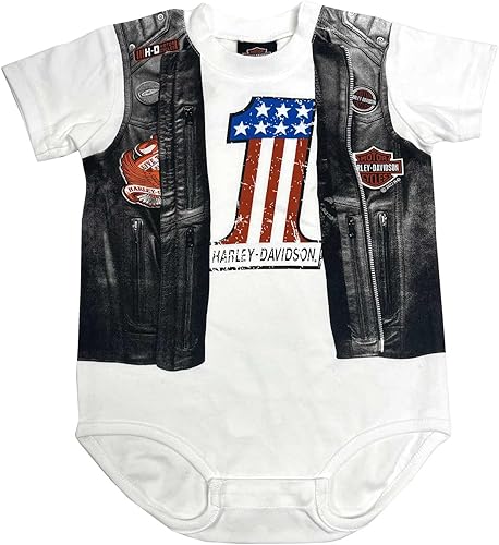 Harley-Davidson Chaleco estampado de piel sintética para bebé, manga corta, color blanco
