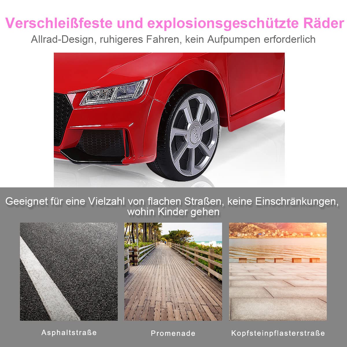 COSTWAY 12V Audi Kinderauto mit 2,4G-Fernbedienung, 3 Gang Elektroauto 2,5-5km/h mit MP3, Hupe, Musik und LED-Leuchten, Kinderfahrzeug für Kinder von 3-8 Jahren (Rot)