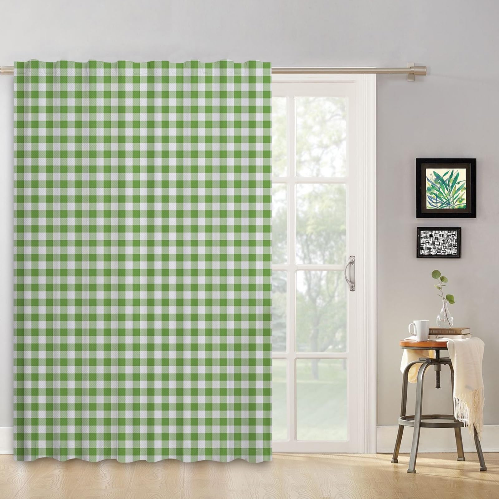 ggaimwf Sage Green Curtains for Bedroom Check Drape Curtains Gingham Plaid Vintage Window Treatment Country House Style Living Room Patio Hallway Room Divider Curtain Rod Pocket 117x183cm 1 Panel - Image 2