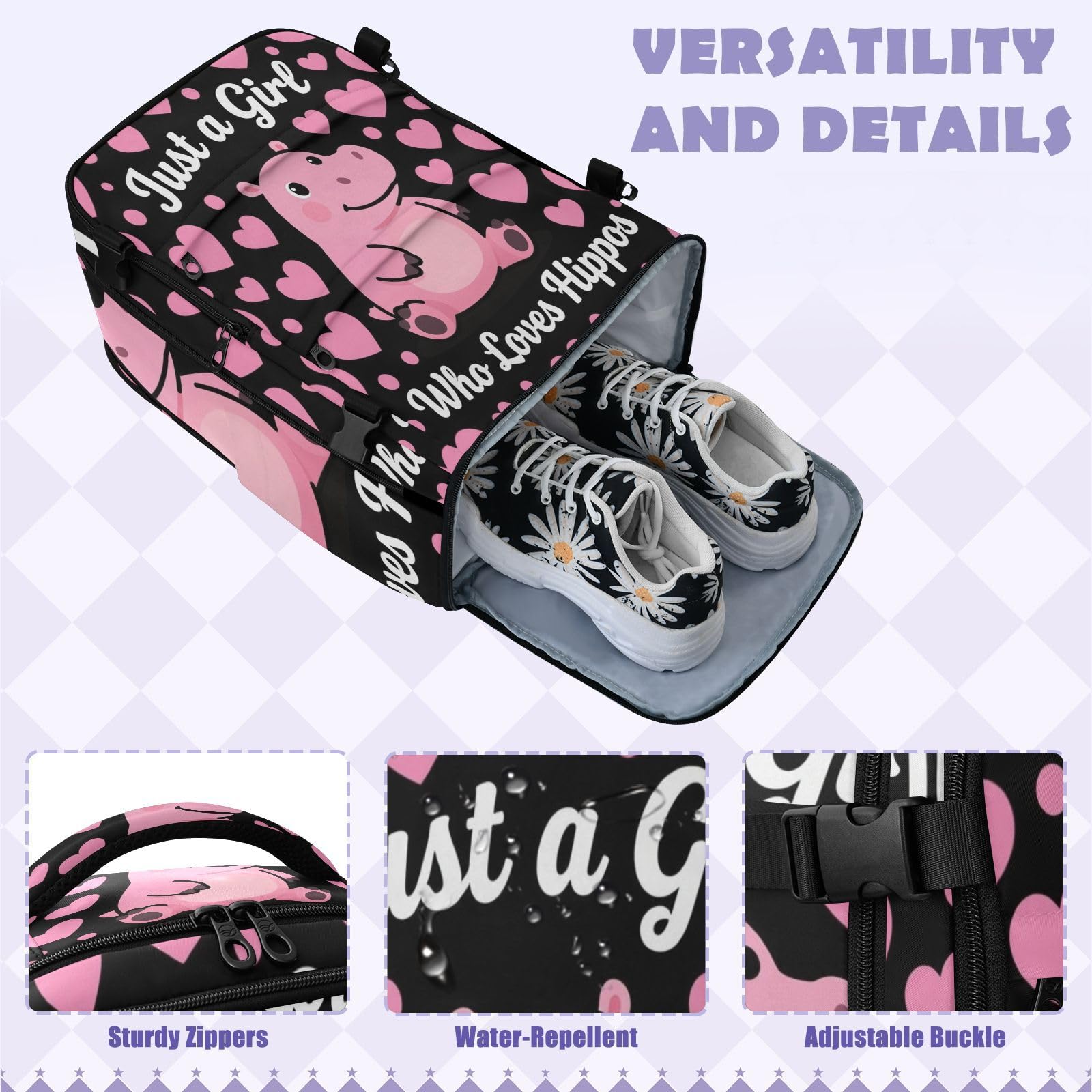 Plecak Torba na laptopa 15-calowa torba na laptopa dla kobiet podróżna 20 l | Wodoodporna lekka torba robocza Just A Girl Who Loves Hippos Women 15-calowa torba na laptopa do samolotów mochila de