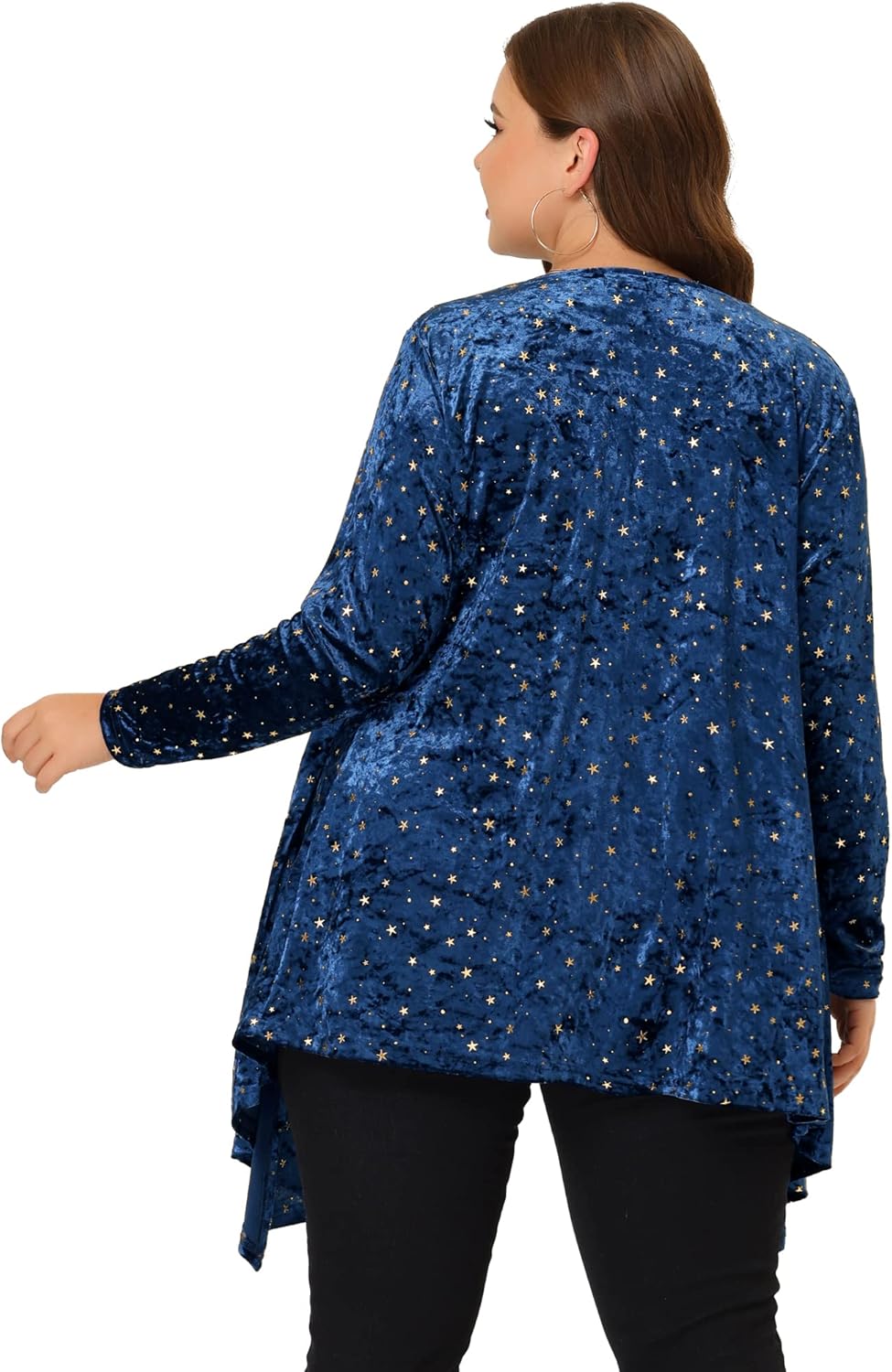 Agnes Orinda Women's Plus Size Cardigans Open Front Draped Shiny Party Velvet Cardigan - Image 4