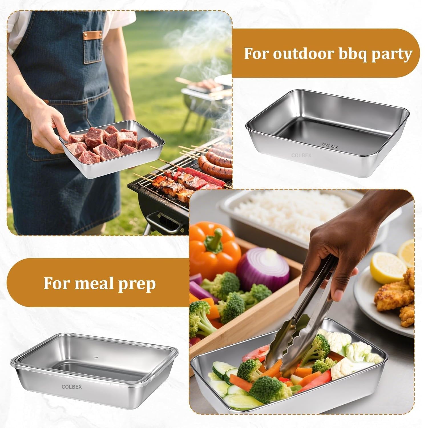 Honbuty 2000ML Stainless Steel Food Storage Container with Transparent Lid |Food Serving and bakingTray for Kitchen, Microwave, Freezer, Dishwasher Safe (Silver, Rectangle) (4) - Image 4 thumbnail