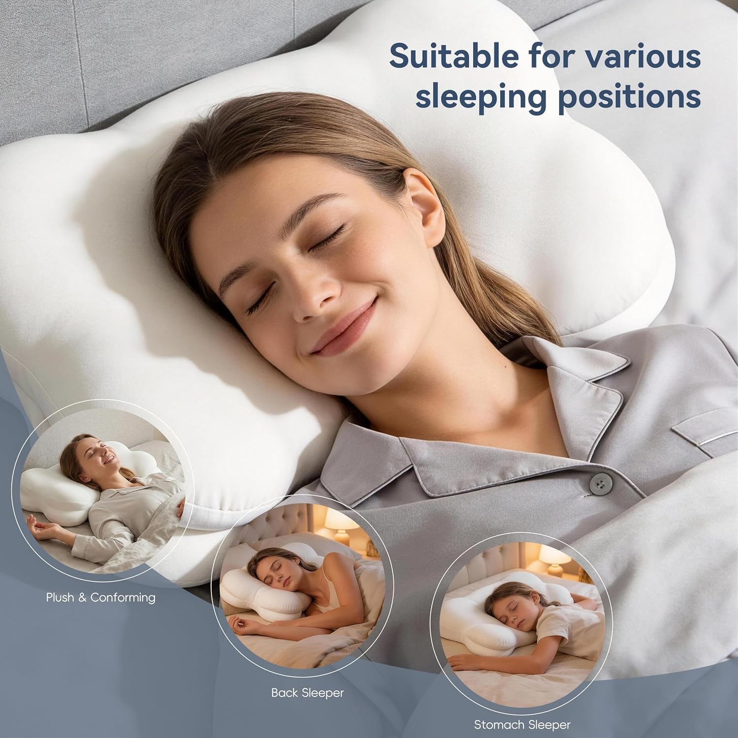 2026 2.0-1 Upgrade Cloud Pillow Mellow Cloud Align Pillow Ergonomic Memory Foam Pillows Adjustable Cervical Support Pillow for Side, Back & Stomach Sleepers(White) — view 3