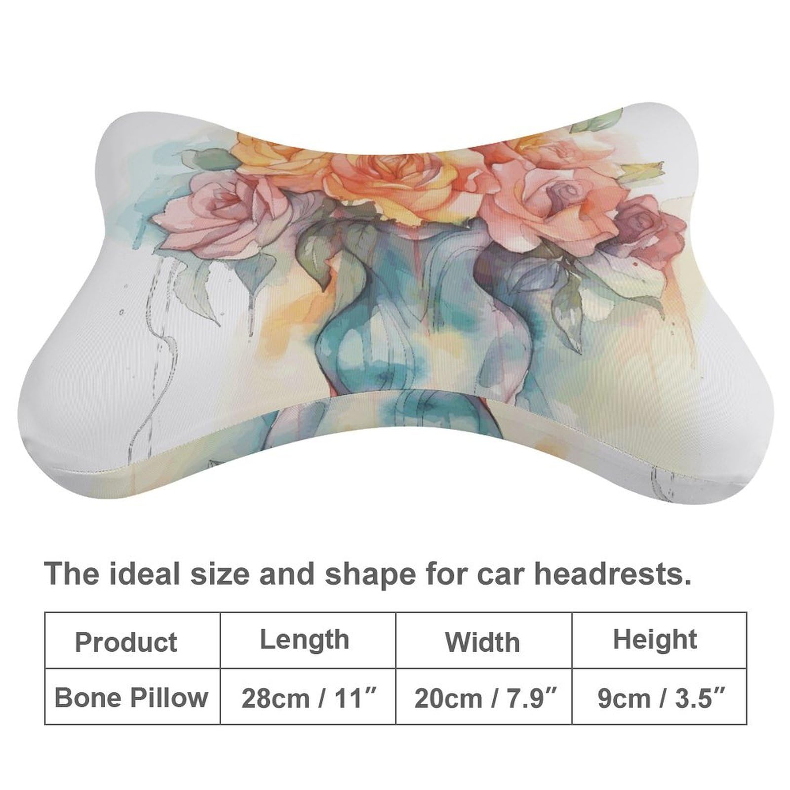 Cuscino per il corpo, supporto lombare, cuscino per il collo con stampa di rose in una bottiglia, cuscino da viaggio per auto, set di 2 cuscini adatti per sedile di guida dell'auto