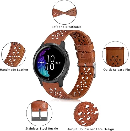 Miniatura 3 de Correa de cuero de encaje compatible con Garmin Vivoactive 3Vivoactive 3, bandas de música Garmin VenuVenu SqVenu 2 Plus para mujeres y hombres,