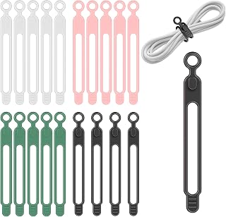 20 Pack Silicone Cable Ties Reusable,Colorful Cord Management Organizer Fastening Cable Straps Releasable Elastic Tie Wraps Cable Clips for PC Wire Office Home Car(Black，White，Pink,Green)