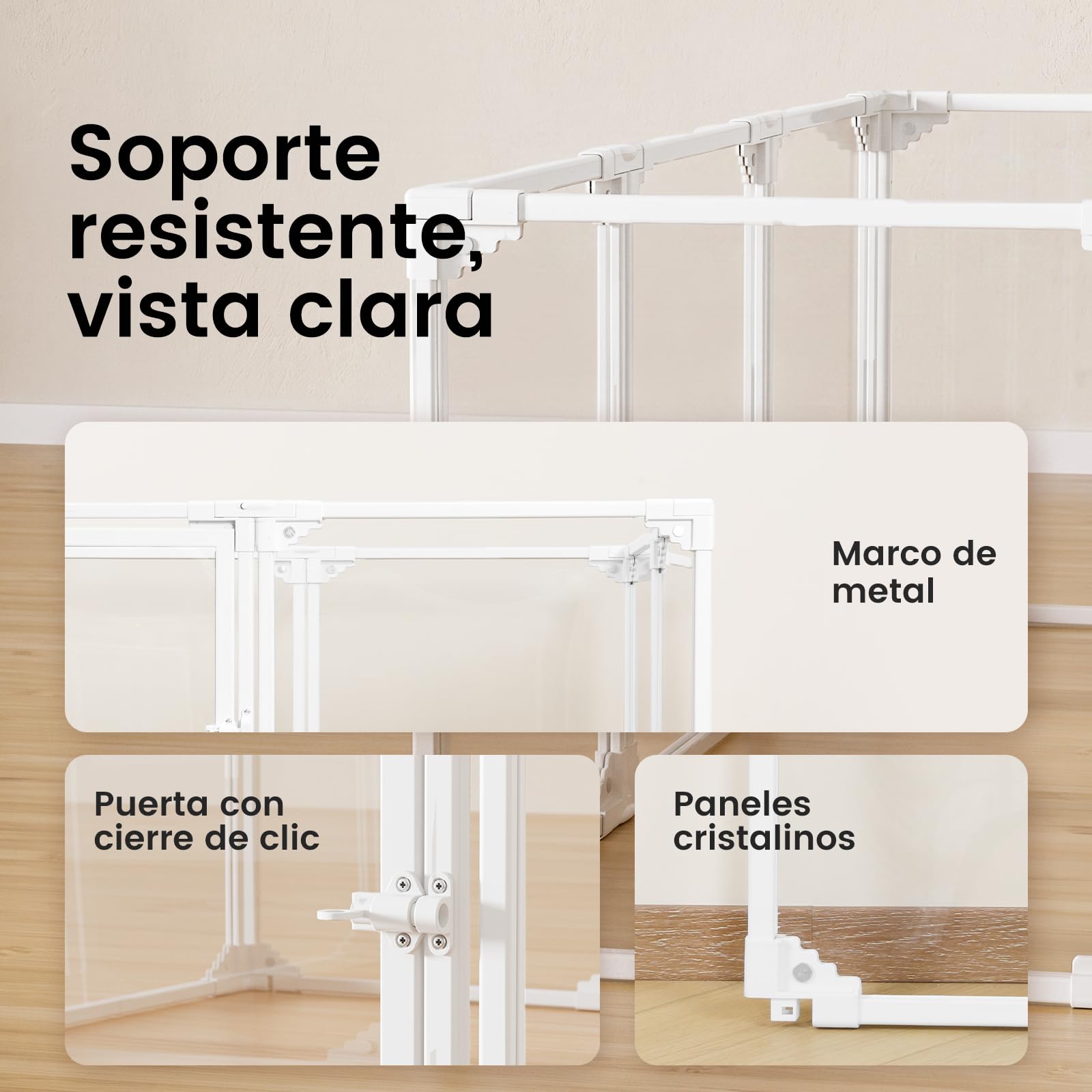 Gardner Pet Parque para Perros Marco Metal Acrílico Transparente-10 Piezas