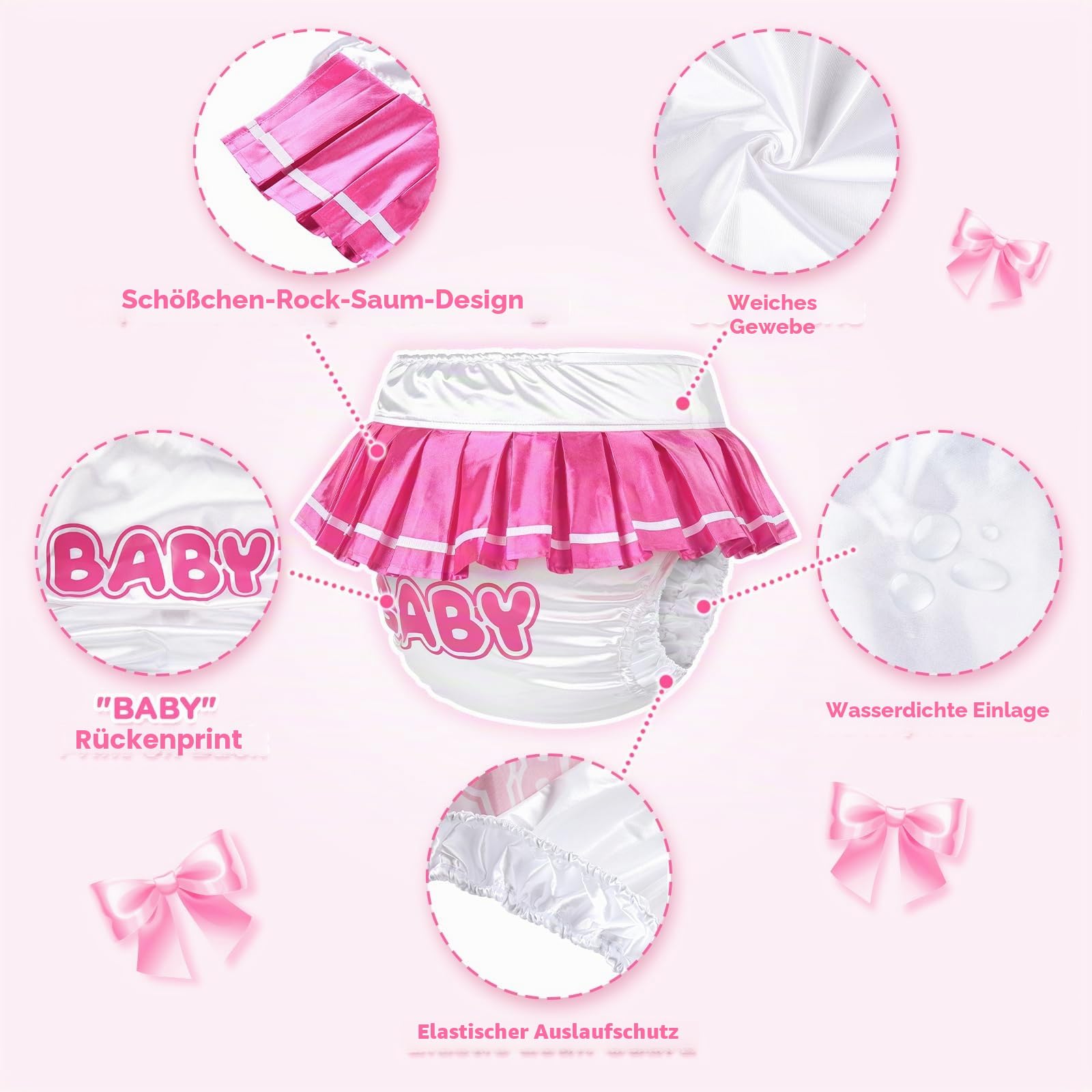 LittleForBig Waschbarer Verstellbarer Wiederverwendbarer Wasserdichter Stoffwindel Überhose Bezug für Erwachsene - Babywindel-Schulmädchen Magenta M