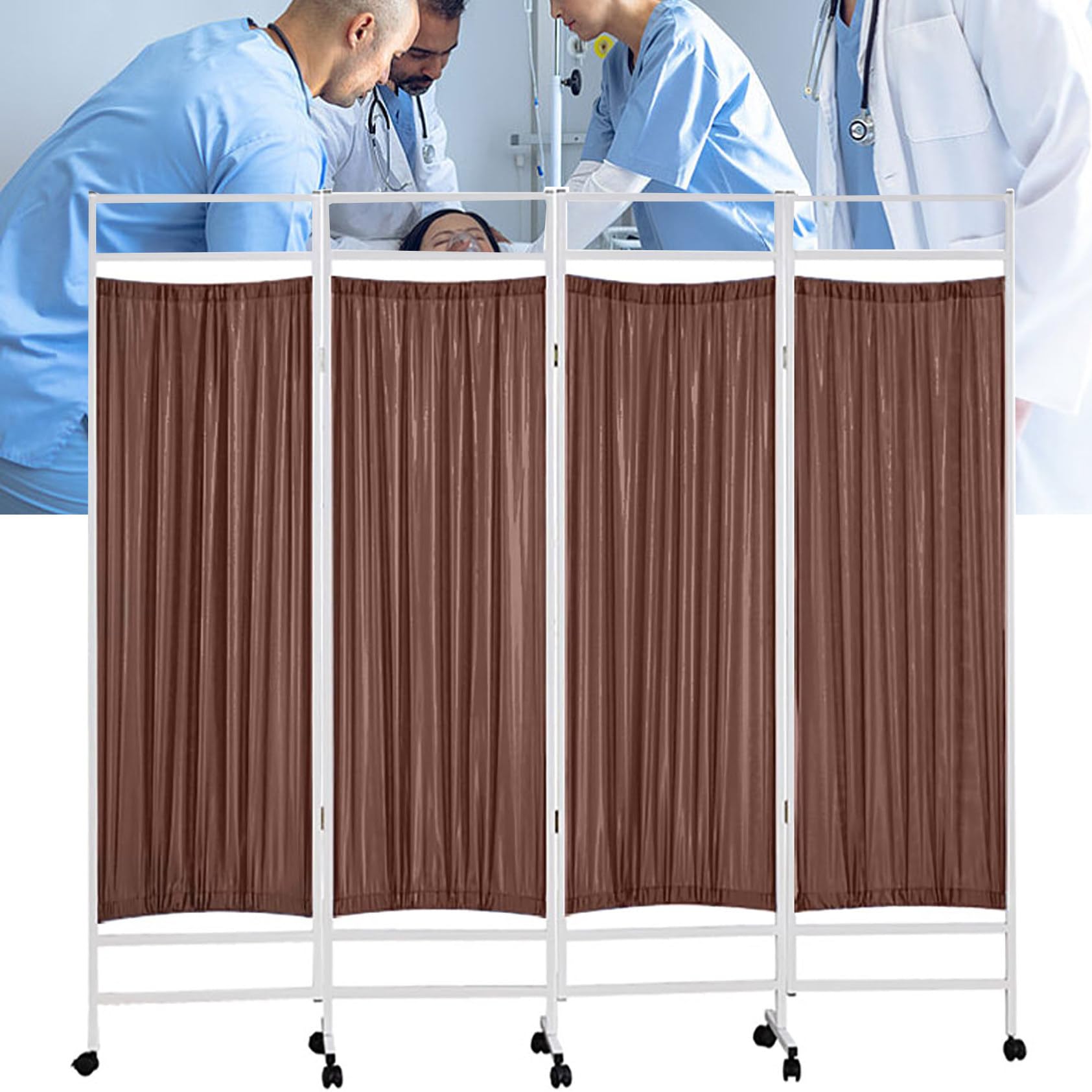 Paravent médical pliable et roulant à 4 panneaux pour l'isolation en clinique