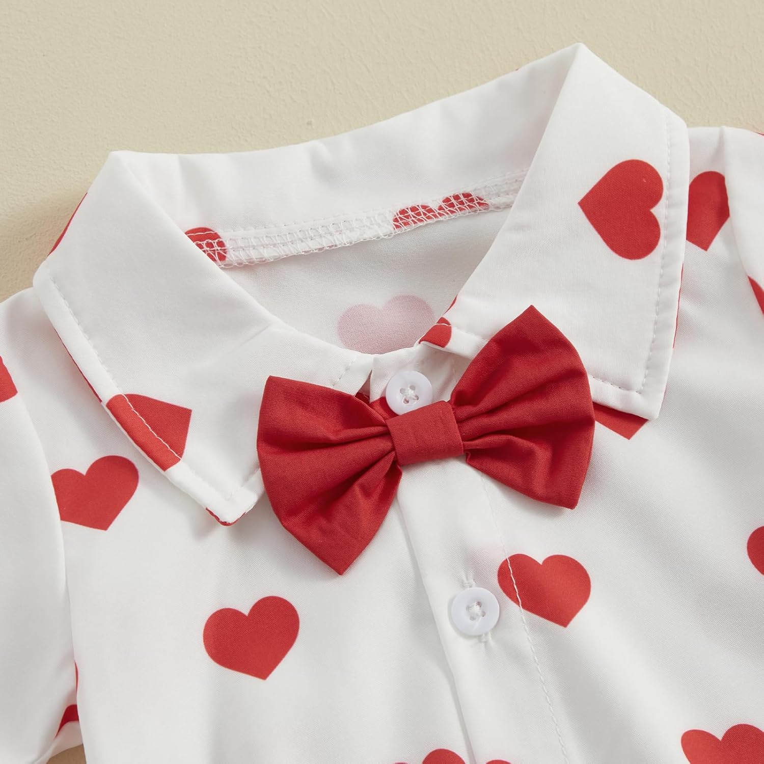 SAYOO Toddler Baby Boy Valentines Dress Suit Kids Love Heart Gentleman Dress Shirt+Red Shorts Pant 2Pcs Tuxedo Outfits - Image 4
