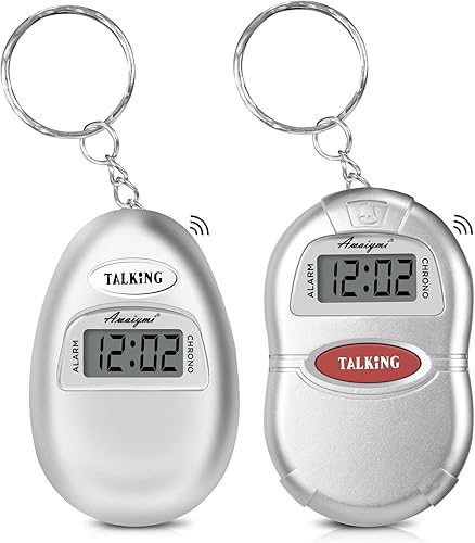 Paquete de 2 relojes parlantes para ancianos ciegos, llavero de reloj despertador de viaje pequeño para personas con discapacidad visual, idioma
